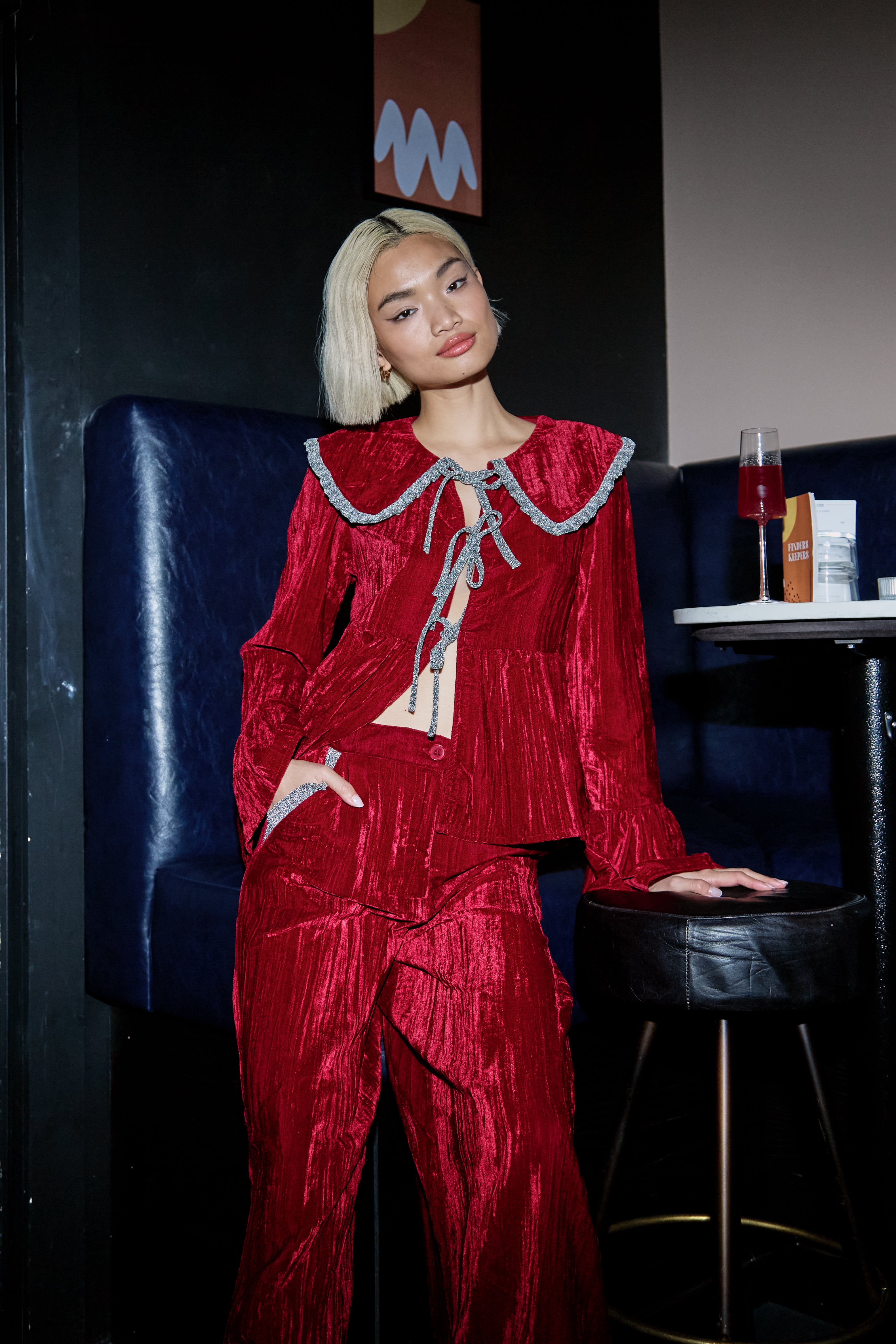 Maple Crinkle Velvet Tie detail Burgundy Blouse