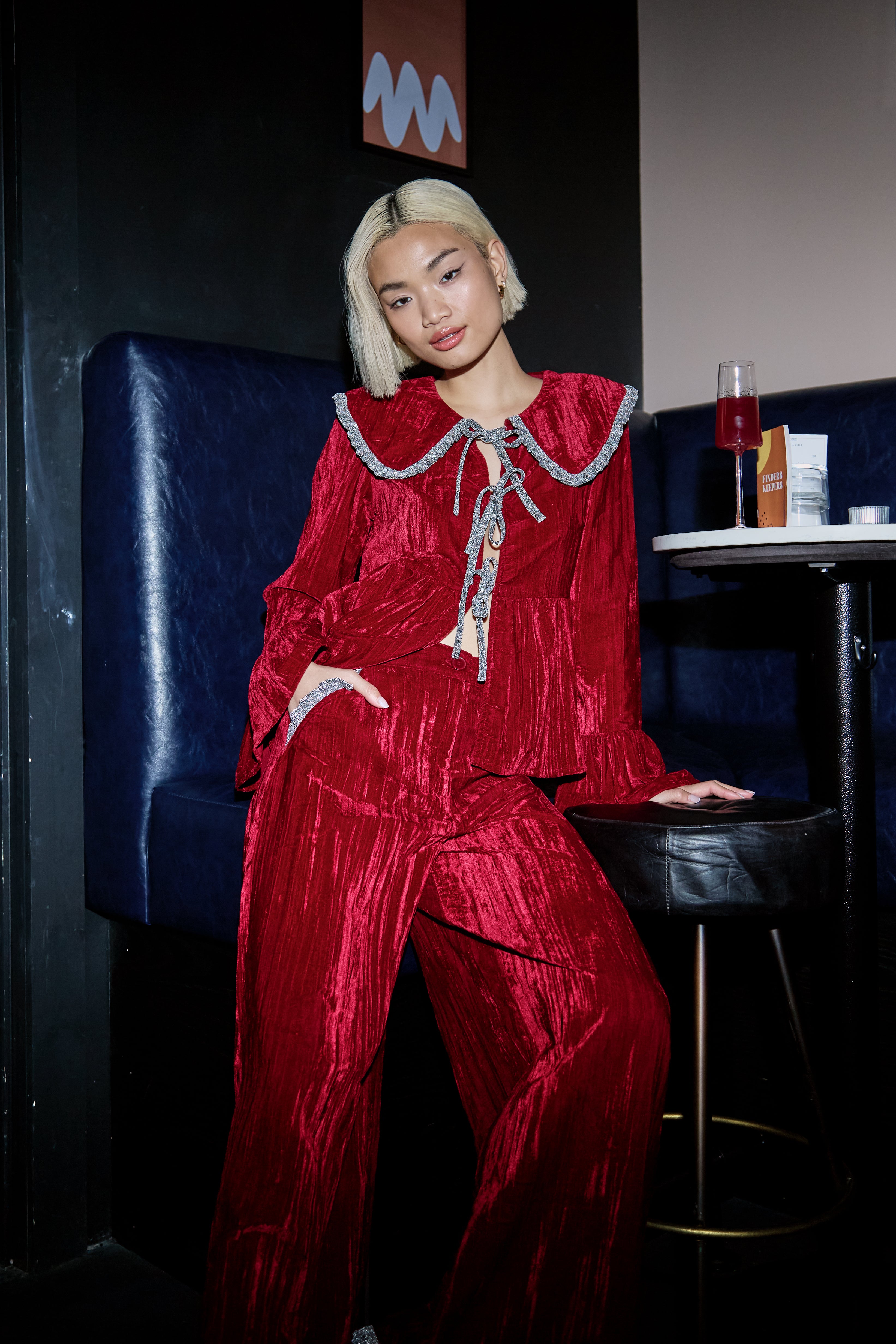 Maple Crinkle Velvet Wide Leg Trousers