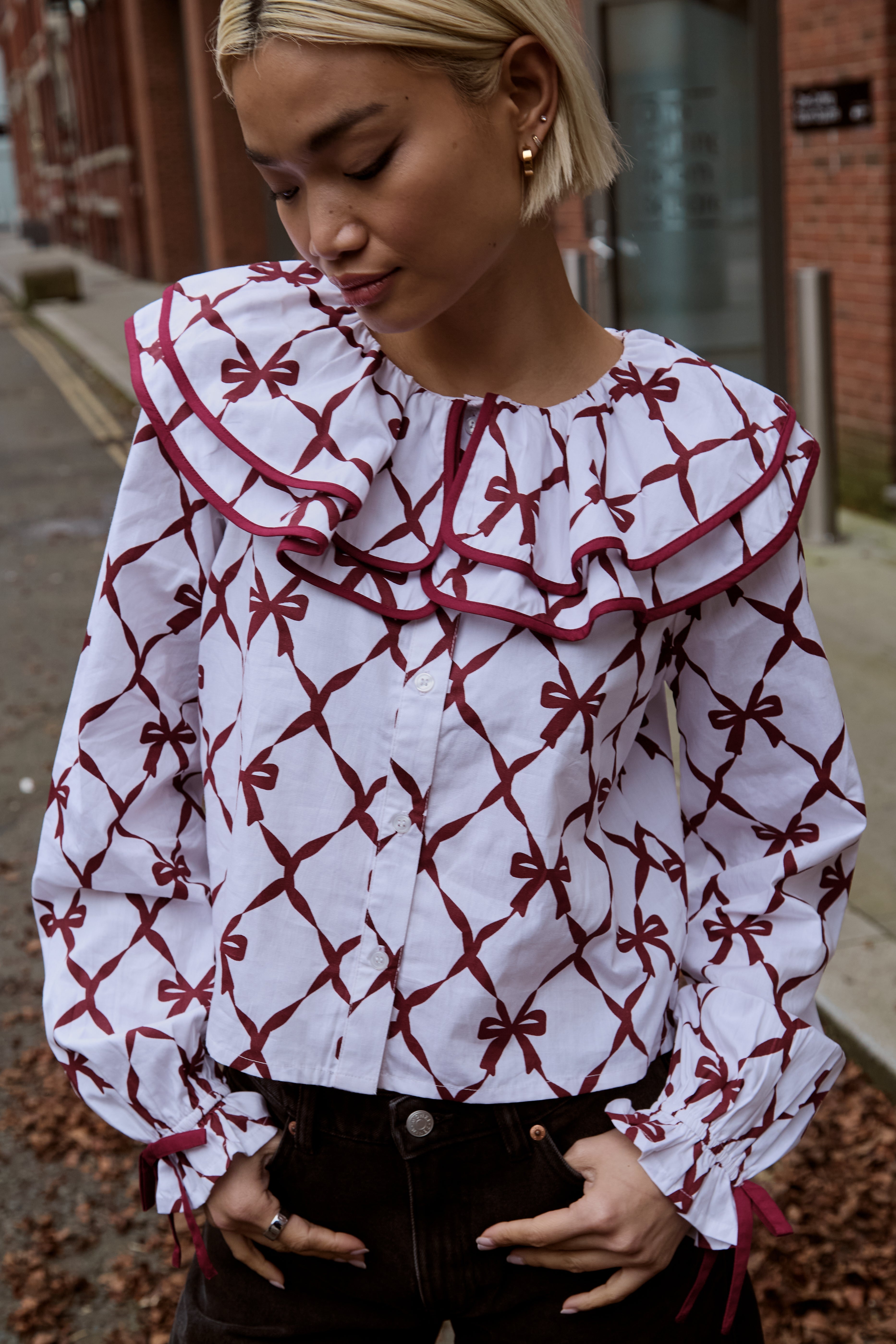 Harlequin Bow Print Blouse