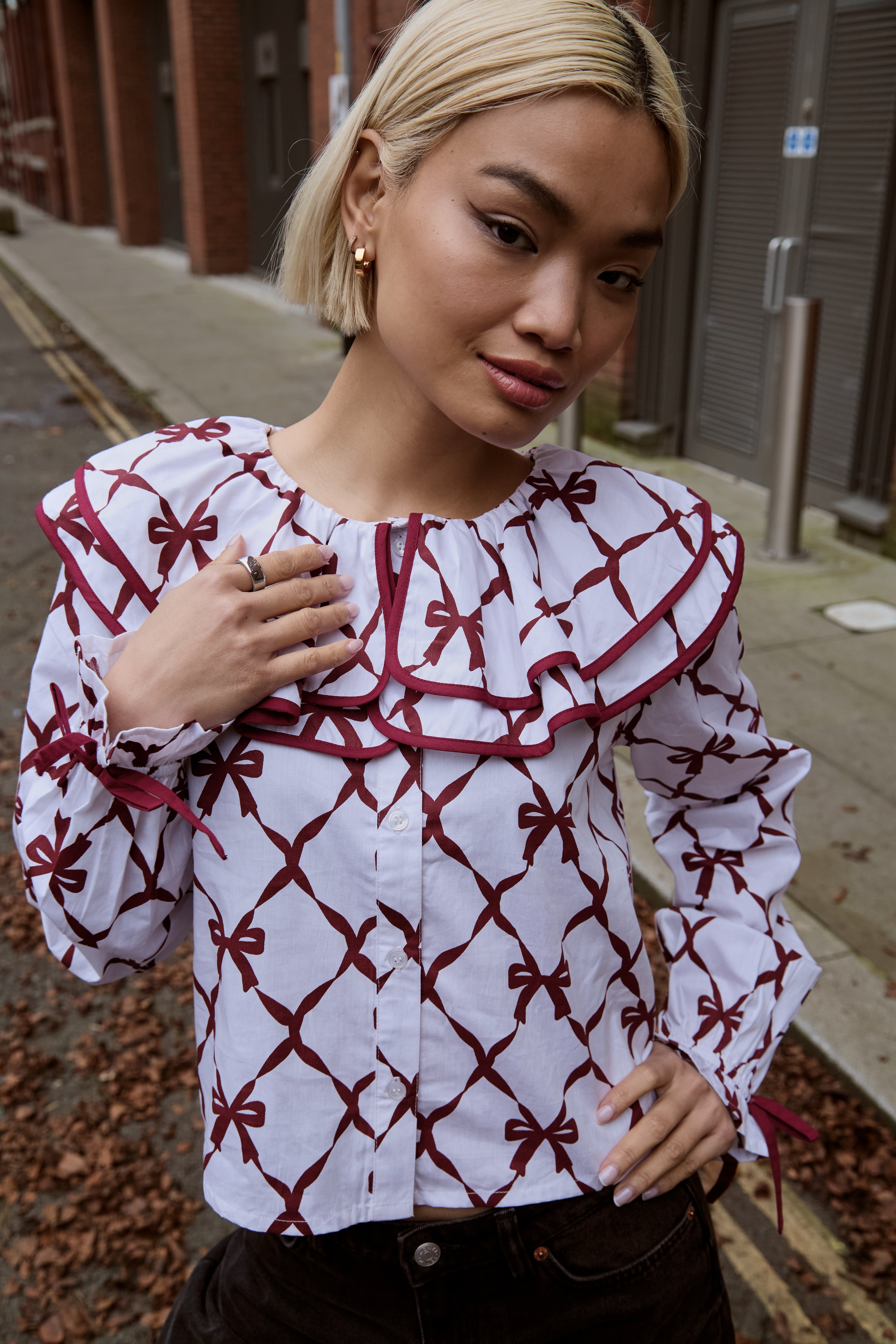 Harlequin Bow Print Blouse