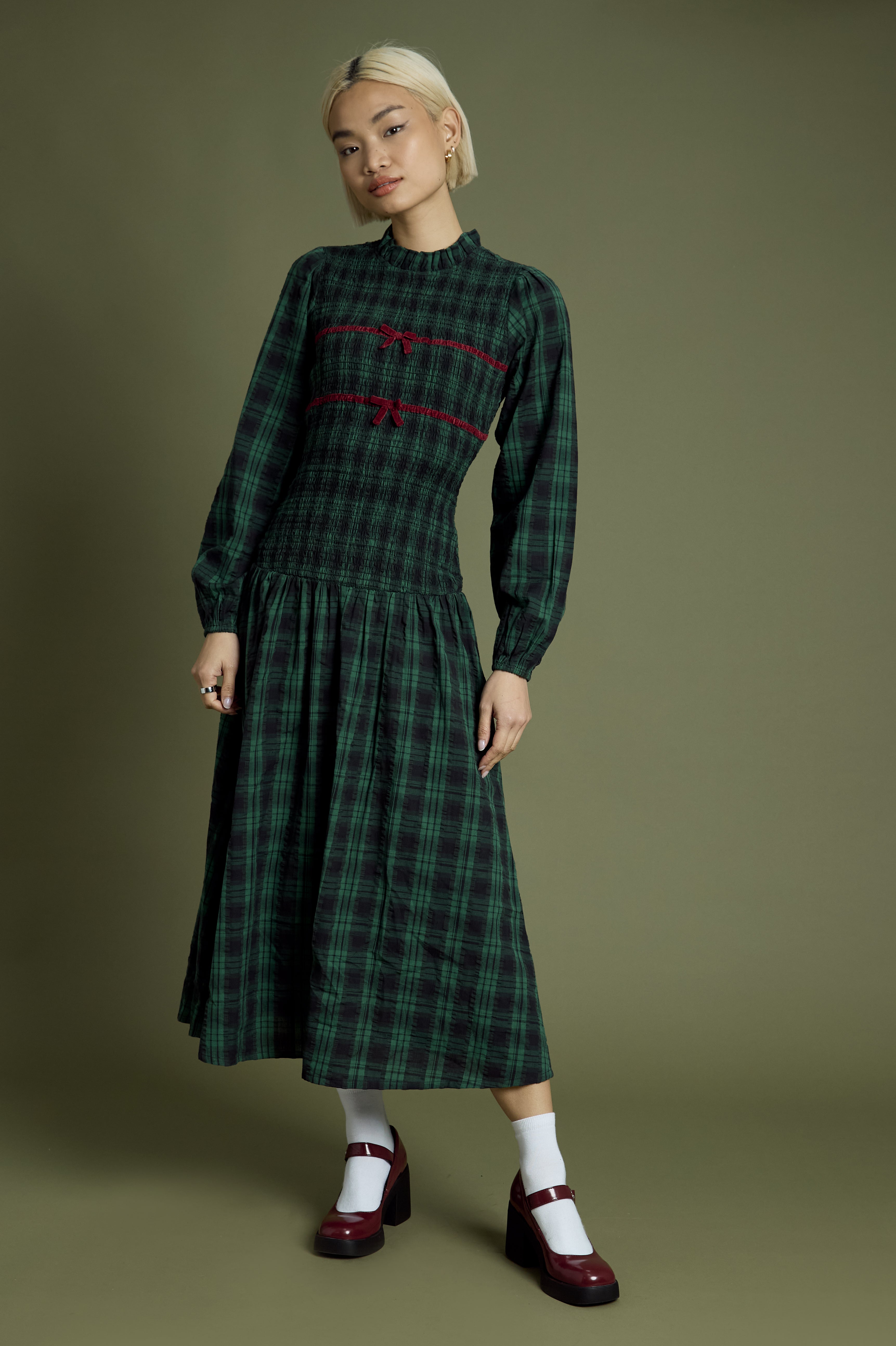 Hariette Tartan Shirred Dress