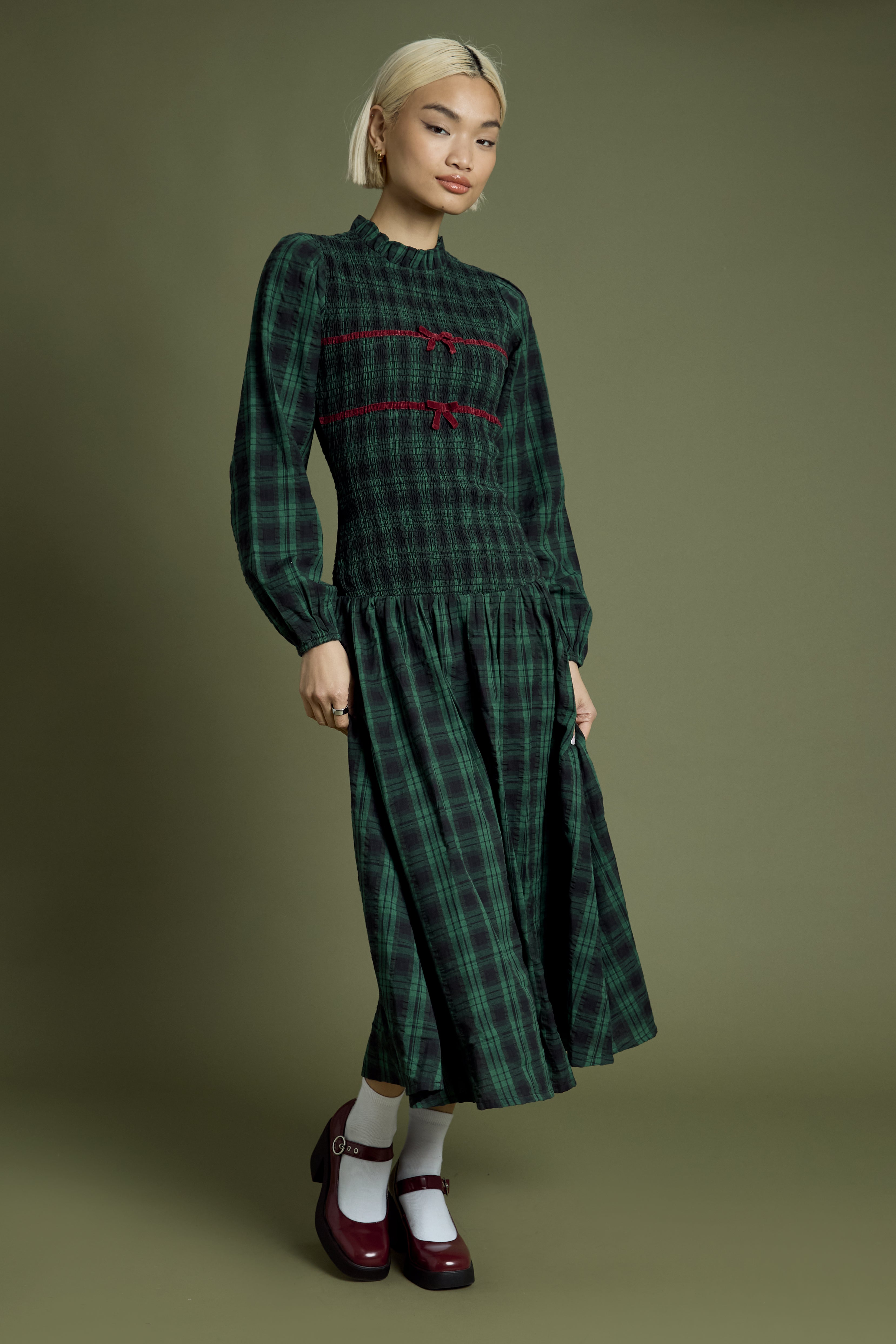 Hariette Tartan Shirred Dress