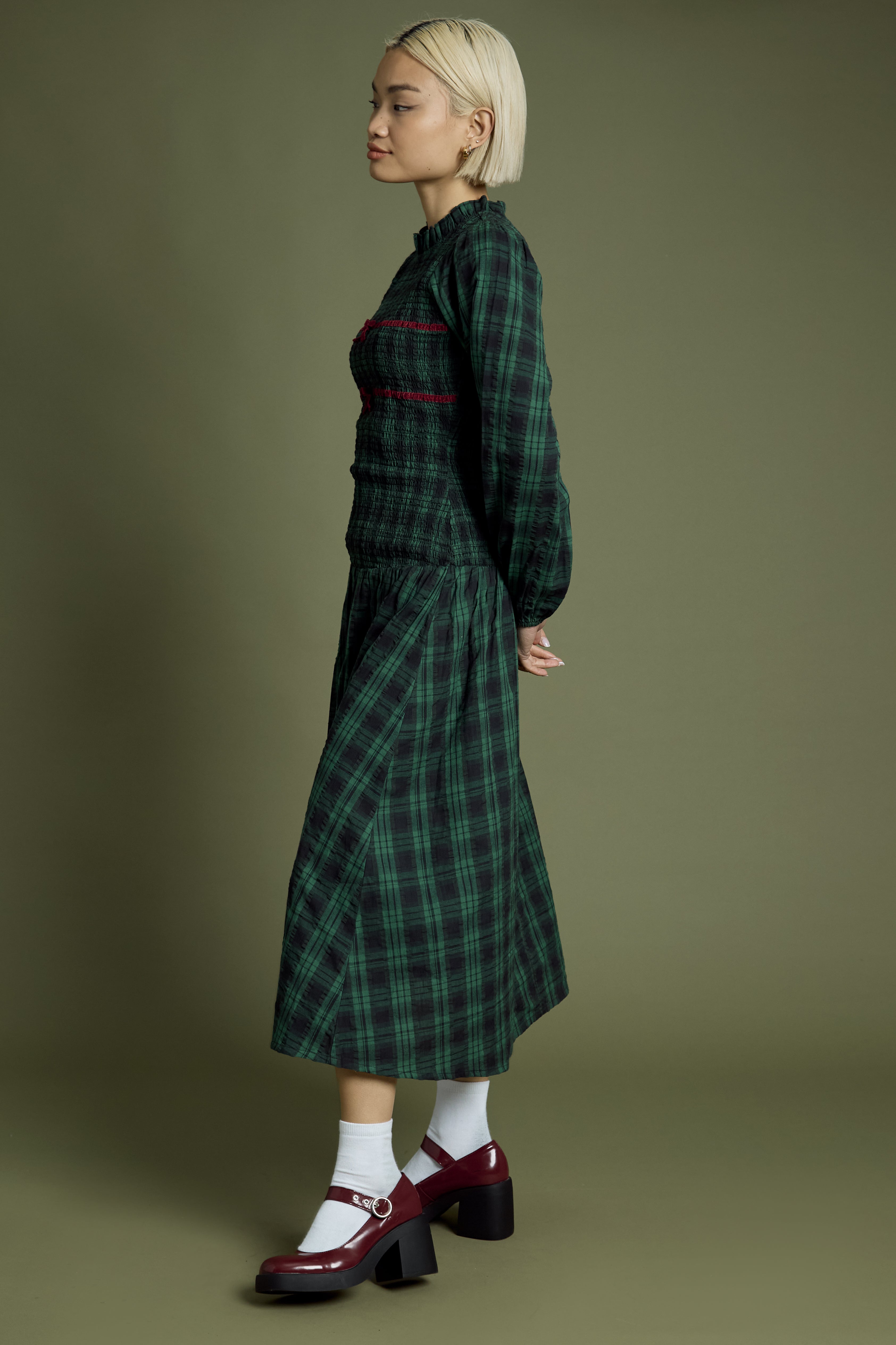 Hariette Tartan Shirred Dress