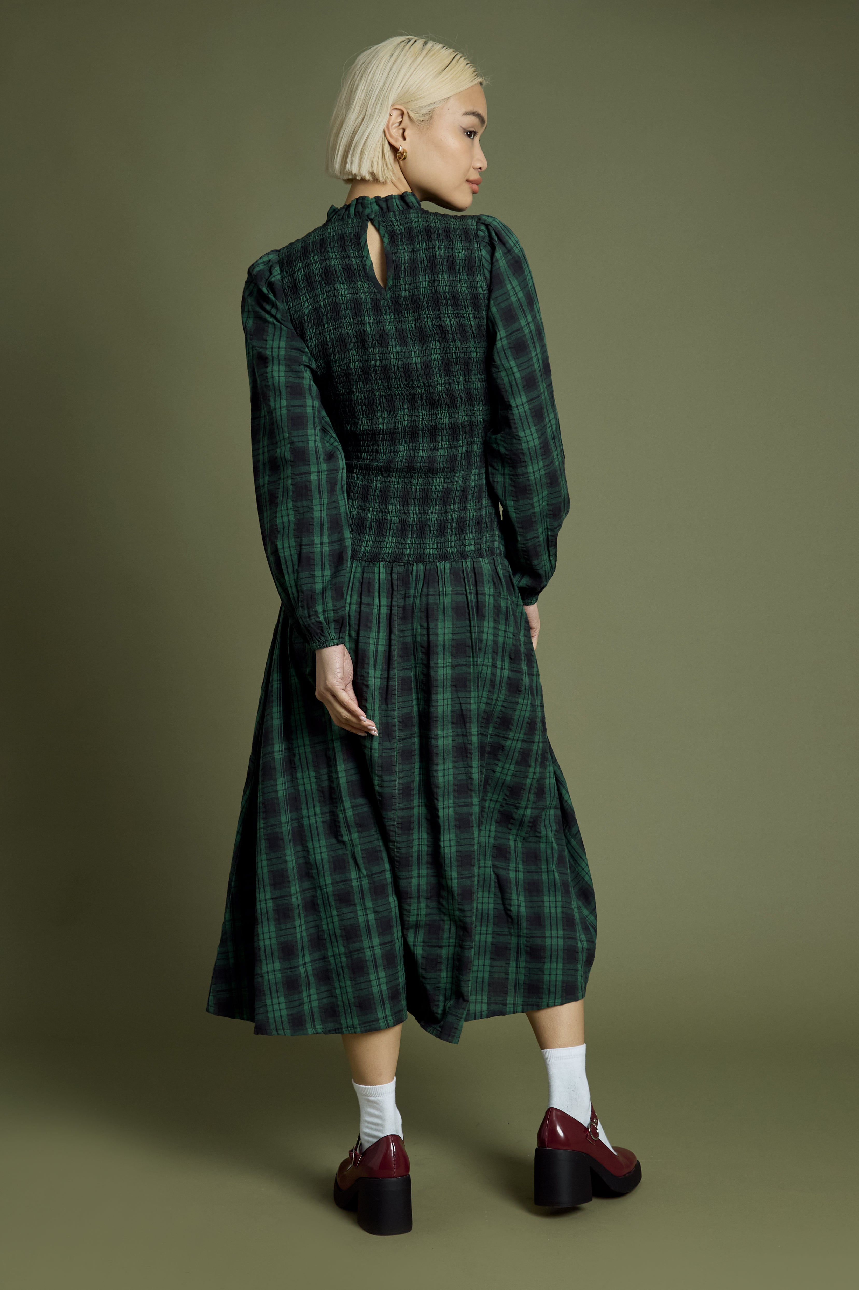 Hariette Tartan Shirred Dress