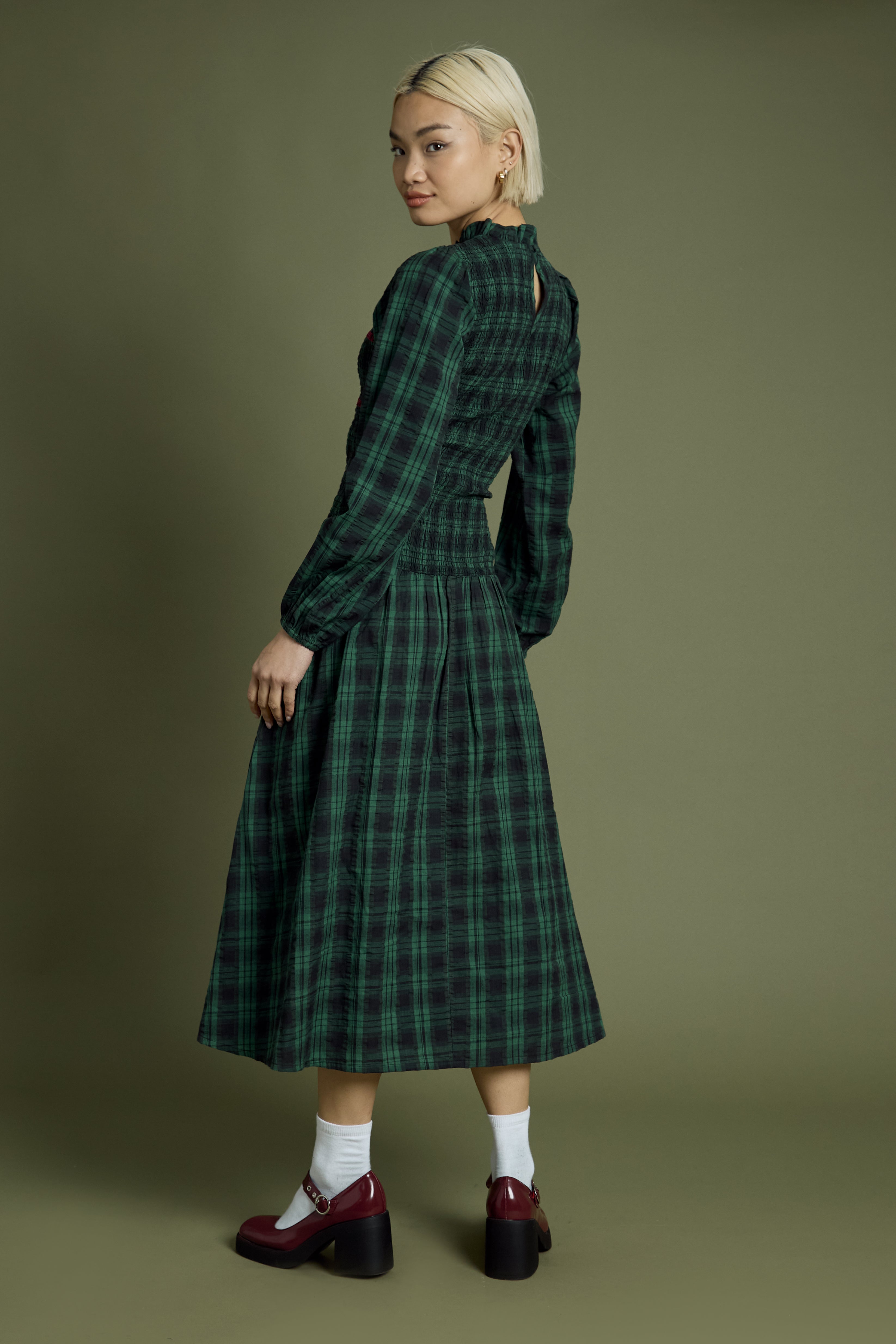 Hariette Tartan Shirred Dress