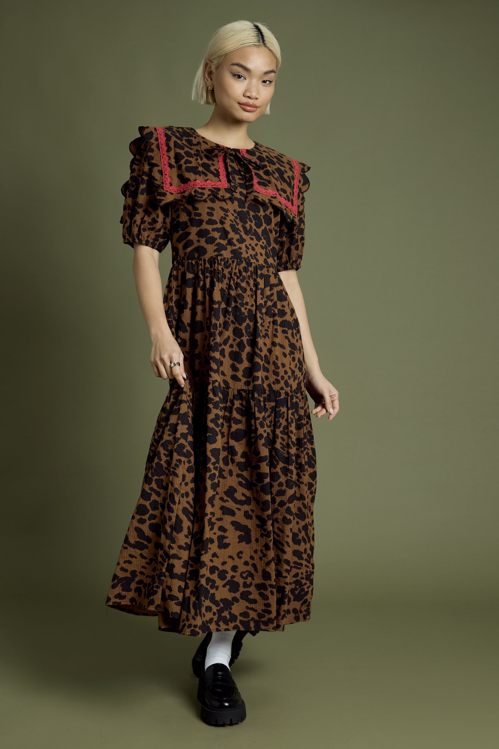 neon rose midi dress Blake Leopard Tiered Midaxi Dress