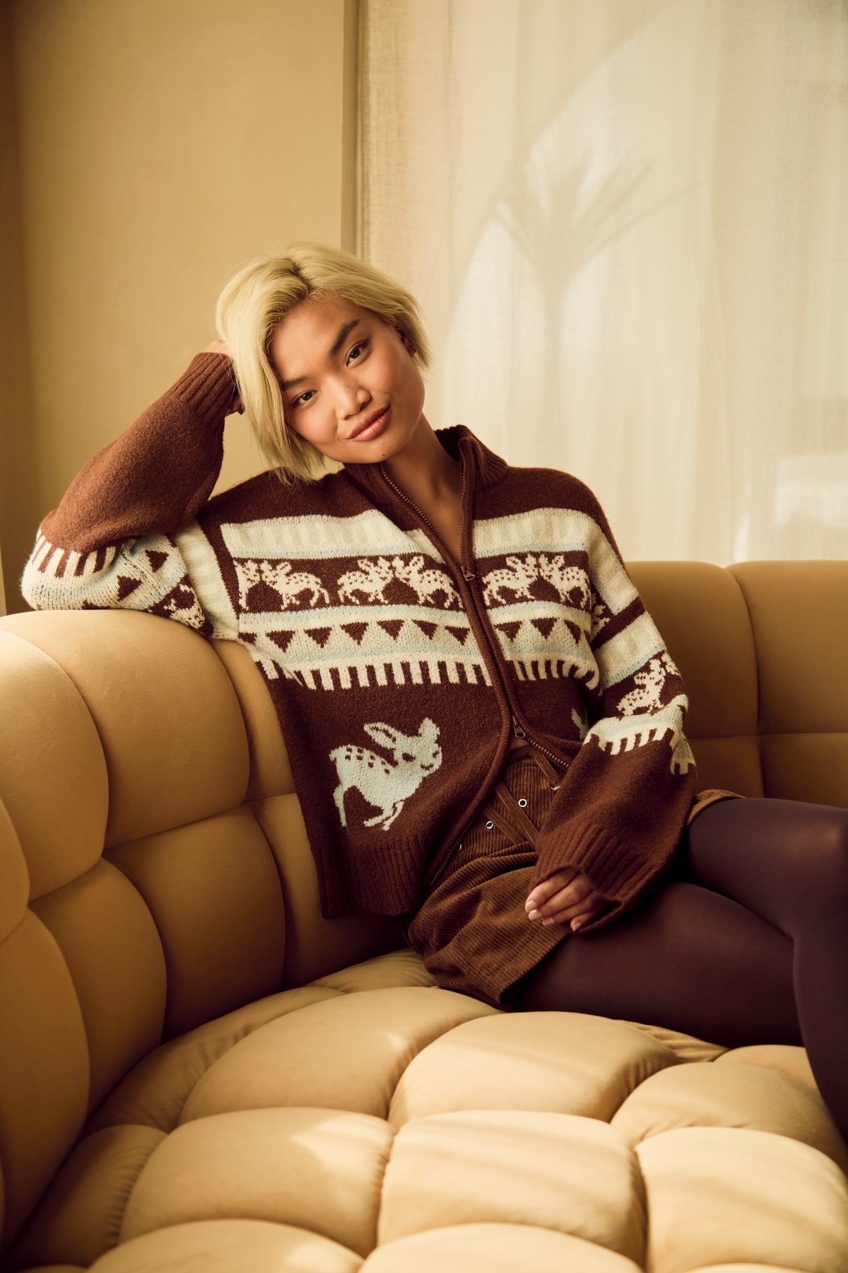 Aspen Deer Print Zip Up Jumper