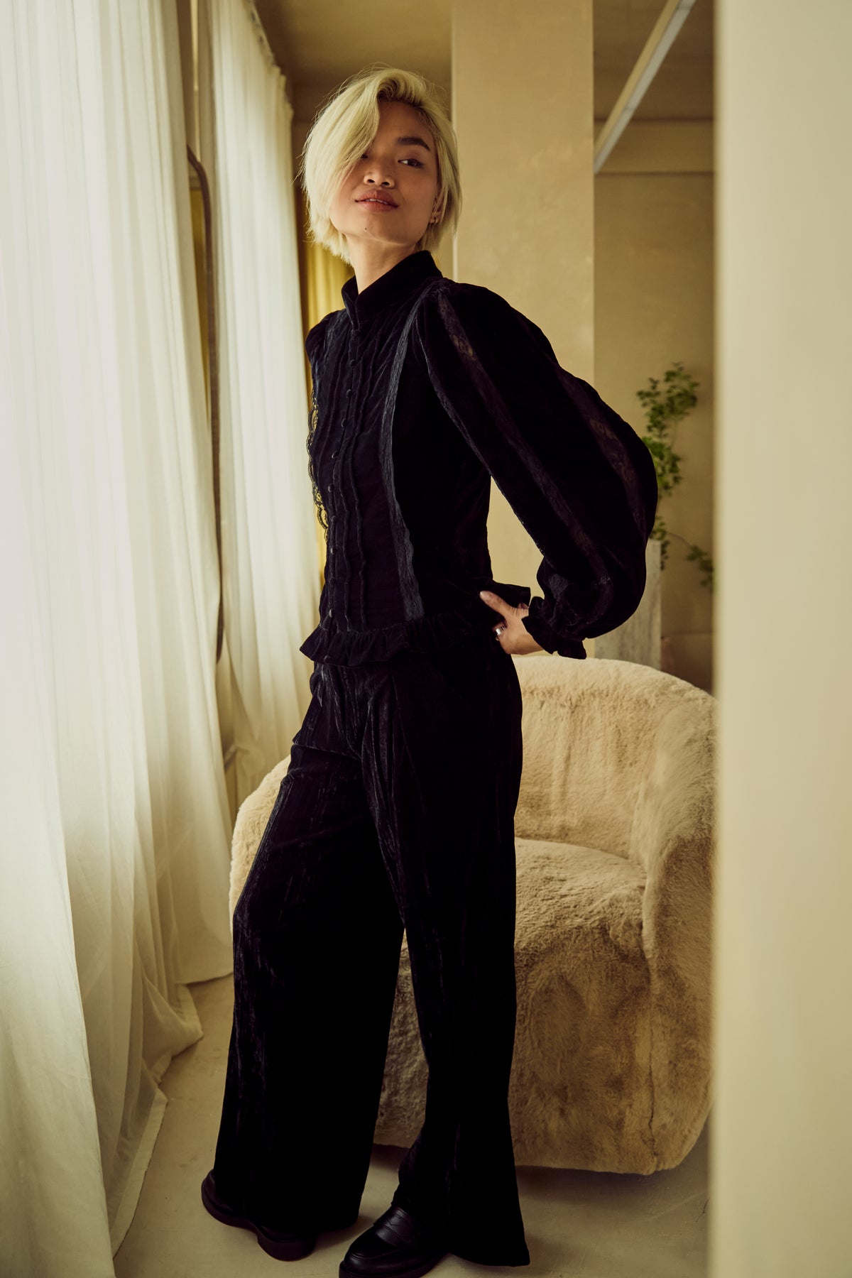 Mona Black Velvet Trousers