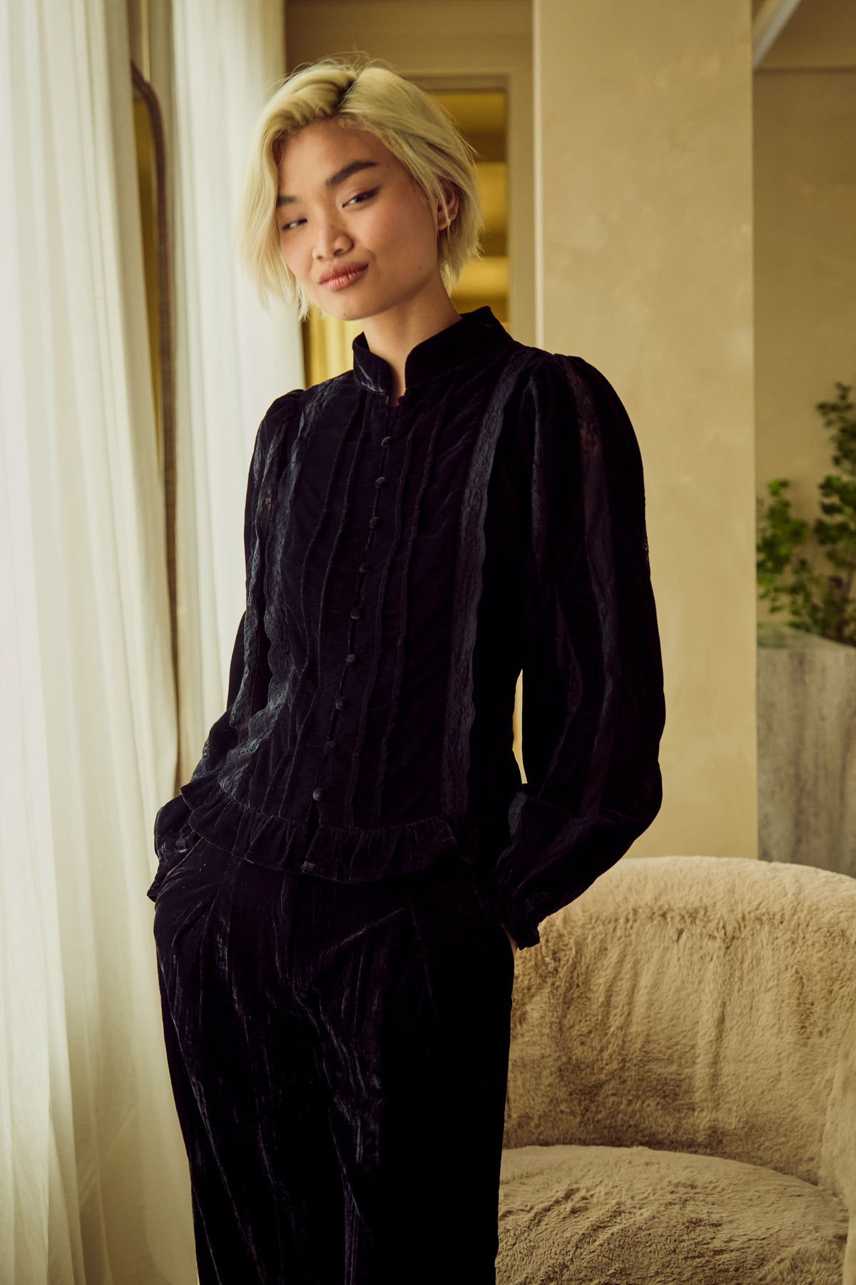 Mona Black Velvet Blouse