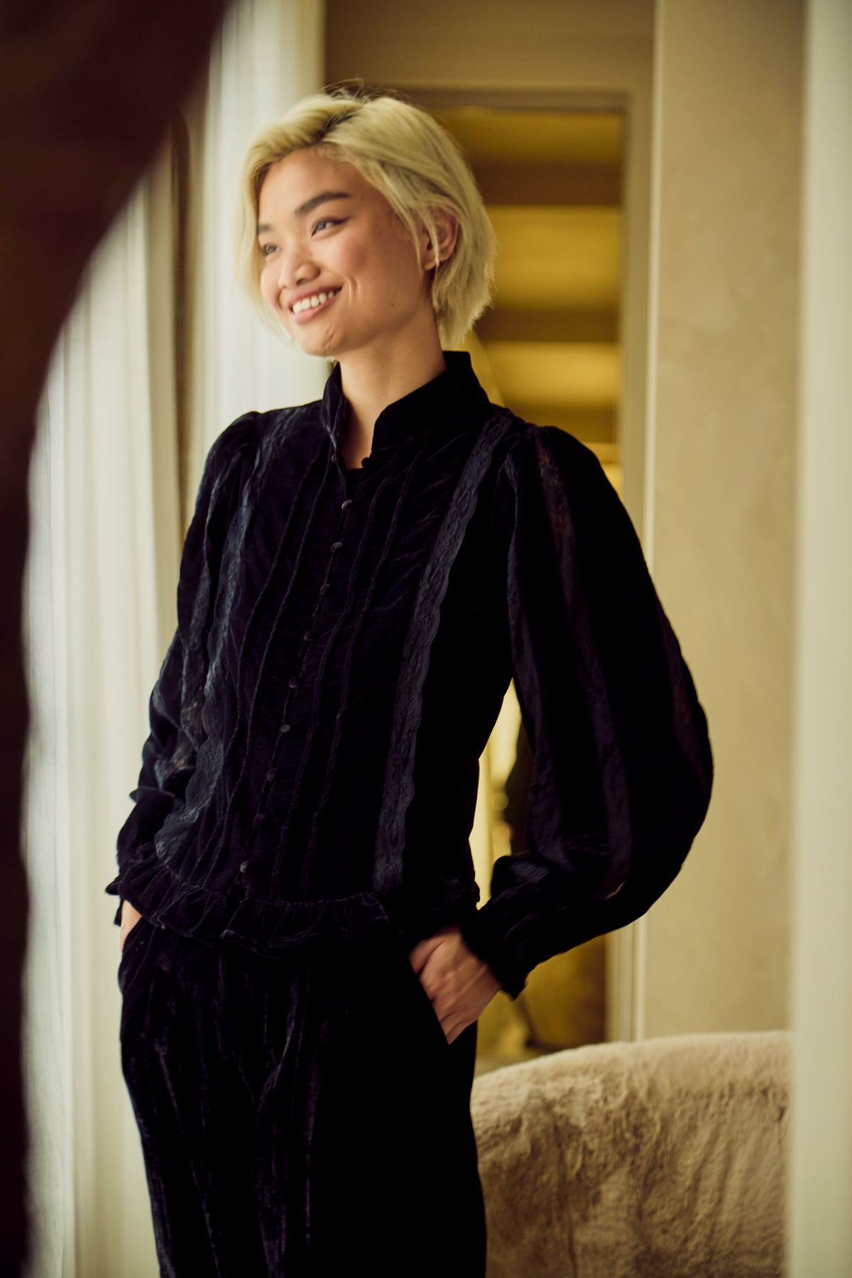 Mona Black Velvet Blouse