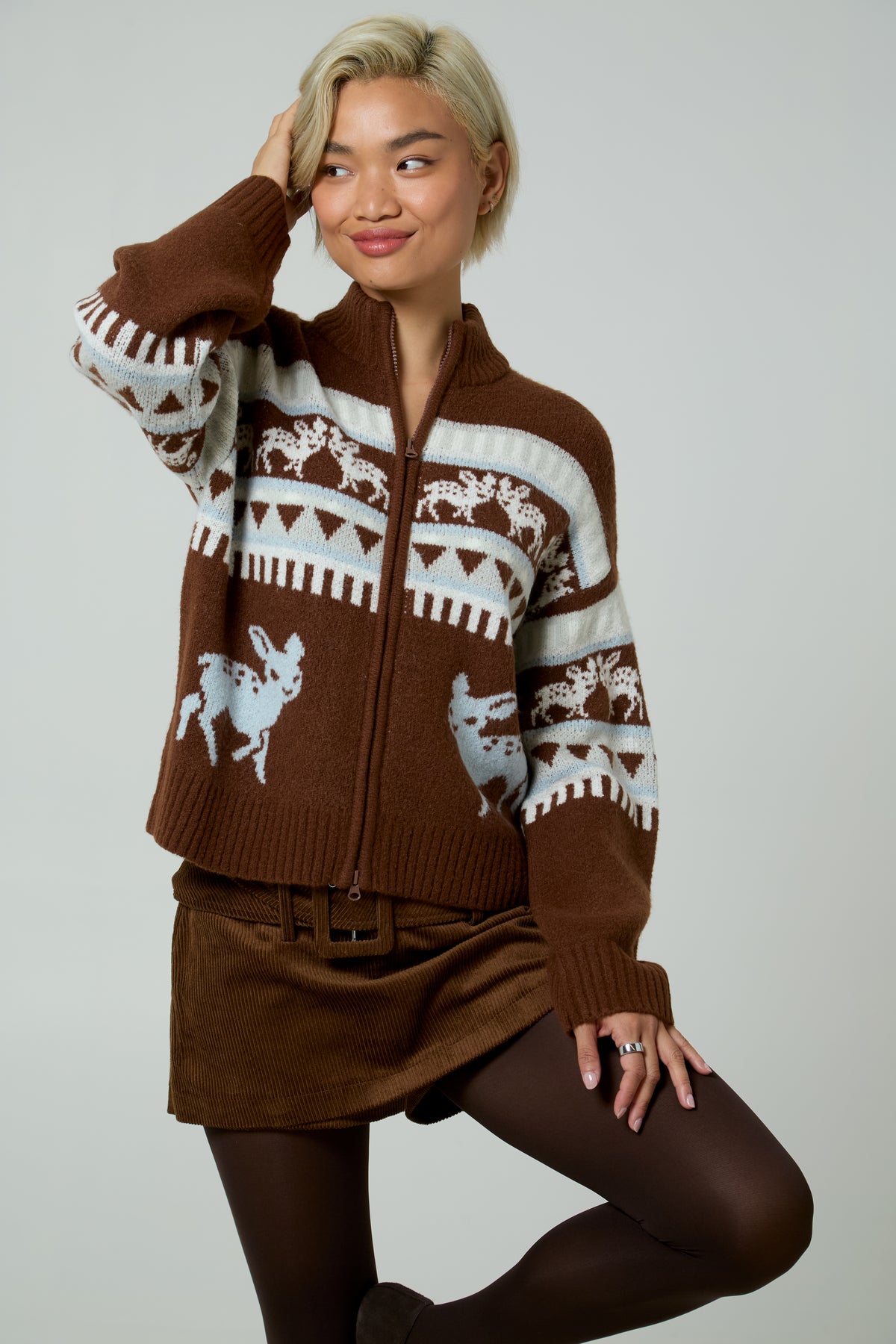 Aspen Deer Print Zip Up Jumper
