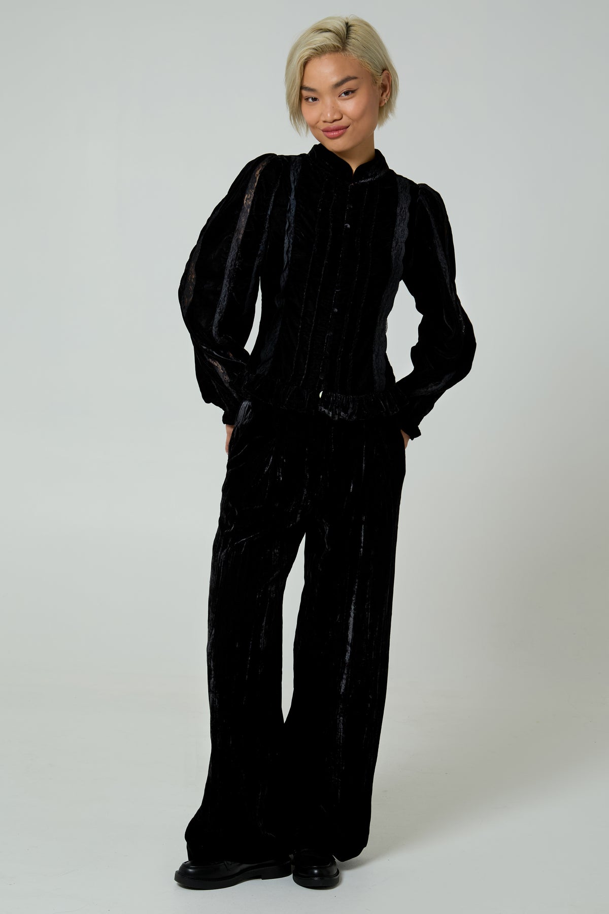 Mona Black Velvet Blouse