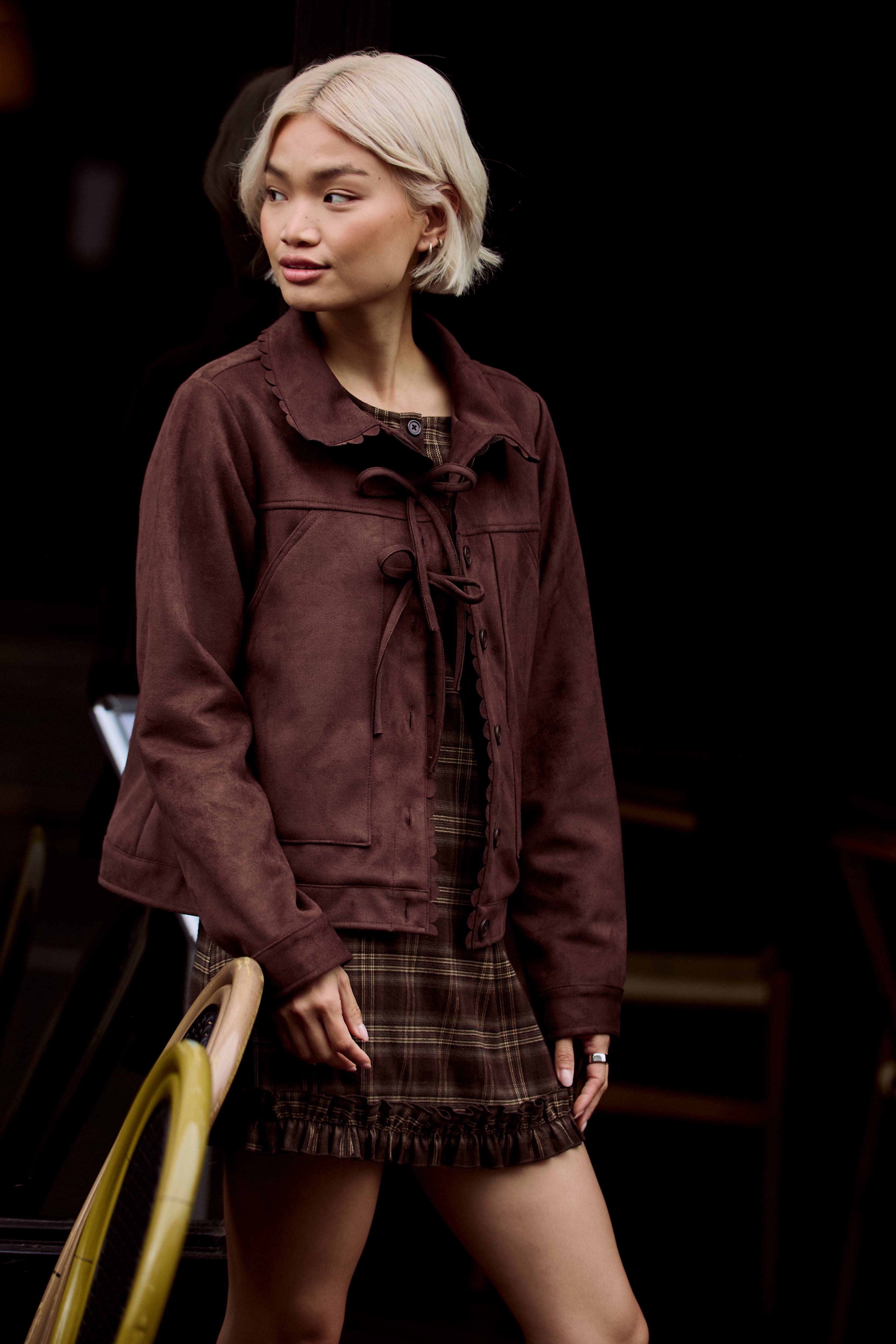 Lacey Check Print Mini Shift Dress