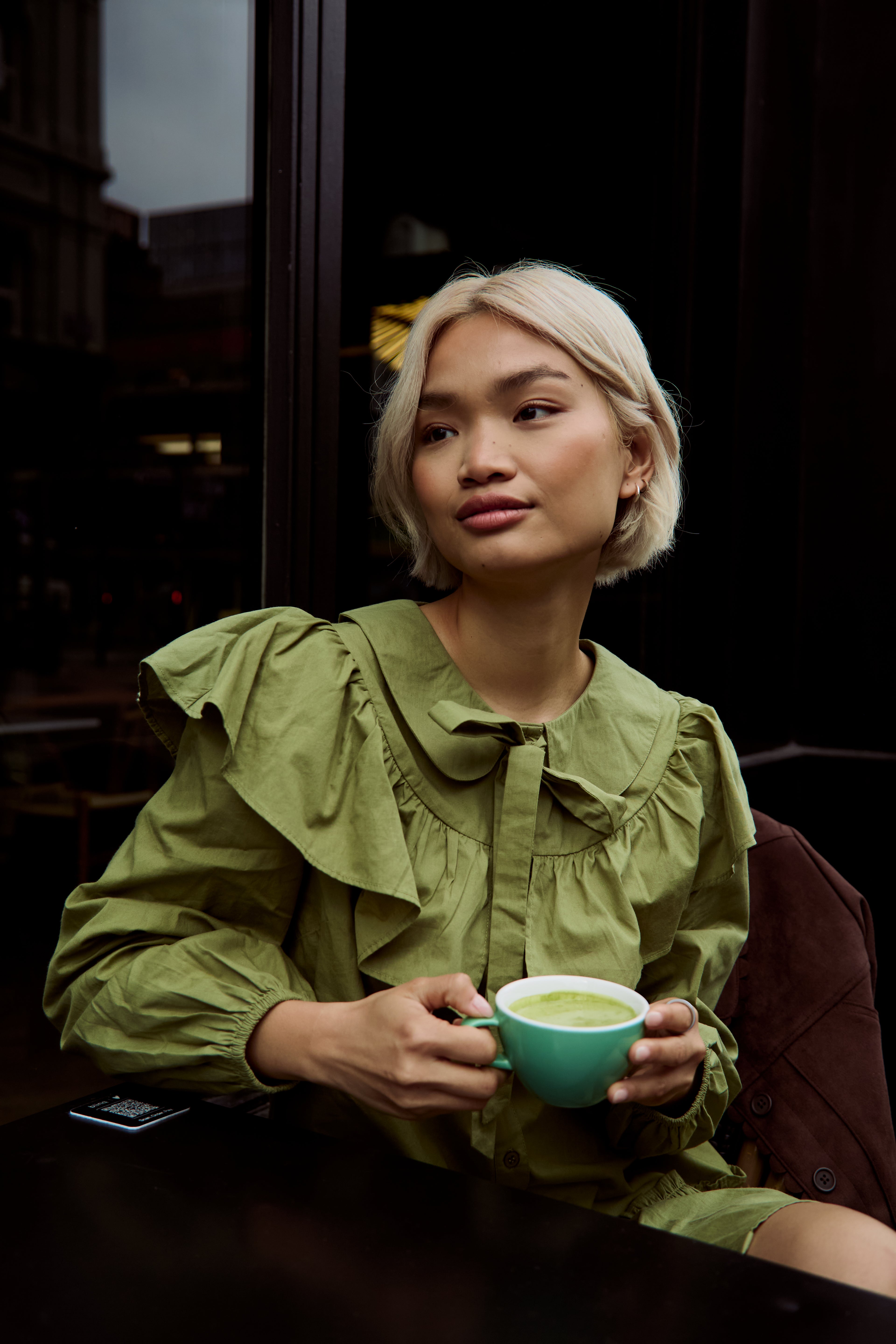 Olive Ruffle Collar Smock Dress