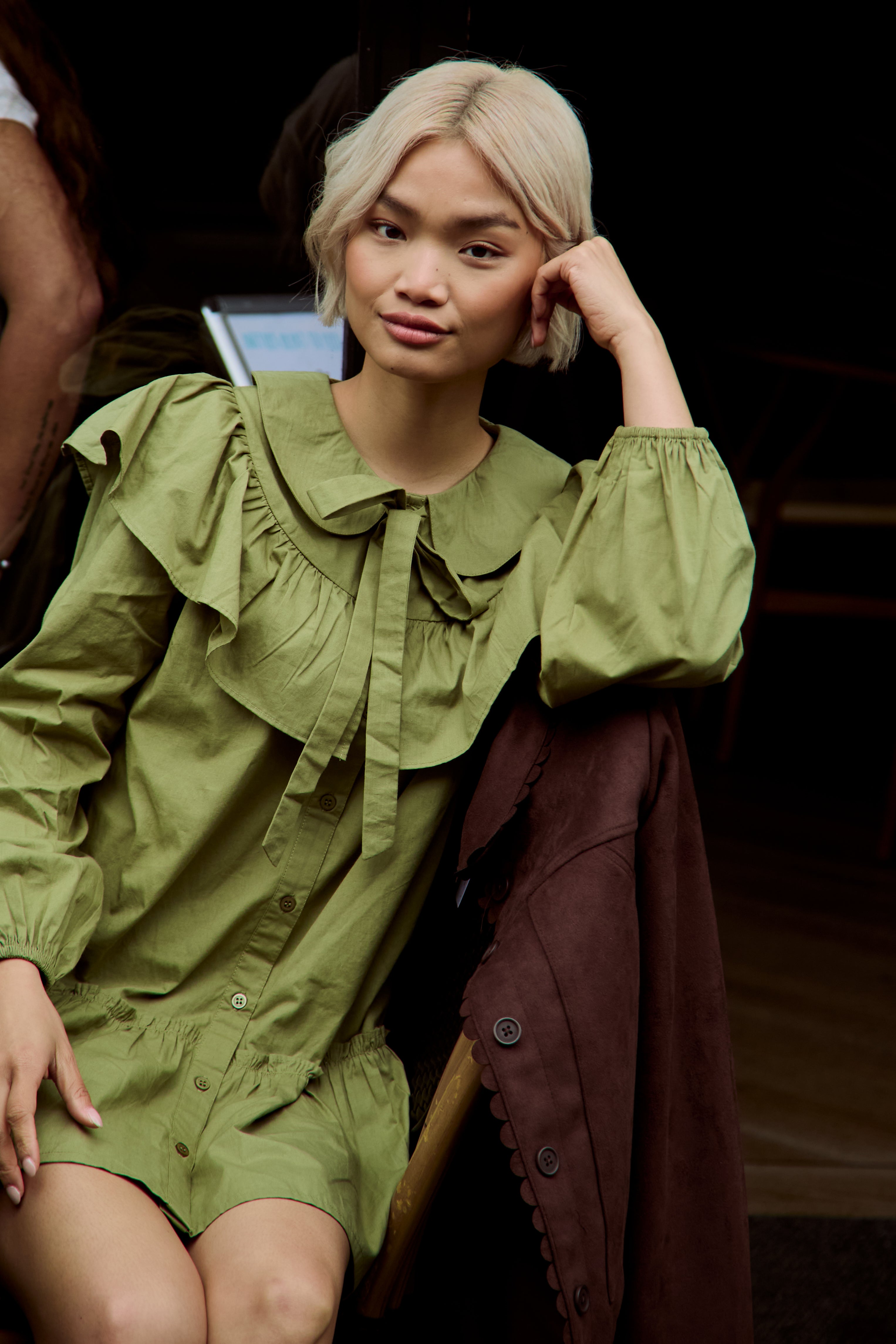 Olive Ruffle Collar Smock Dress