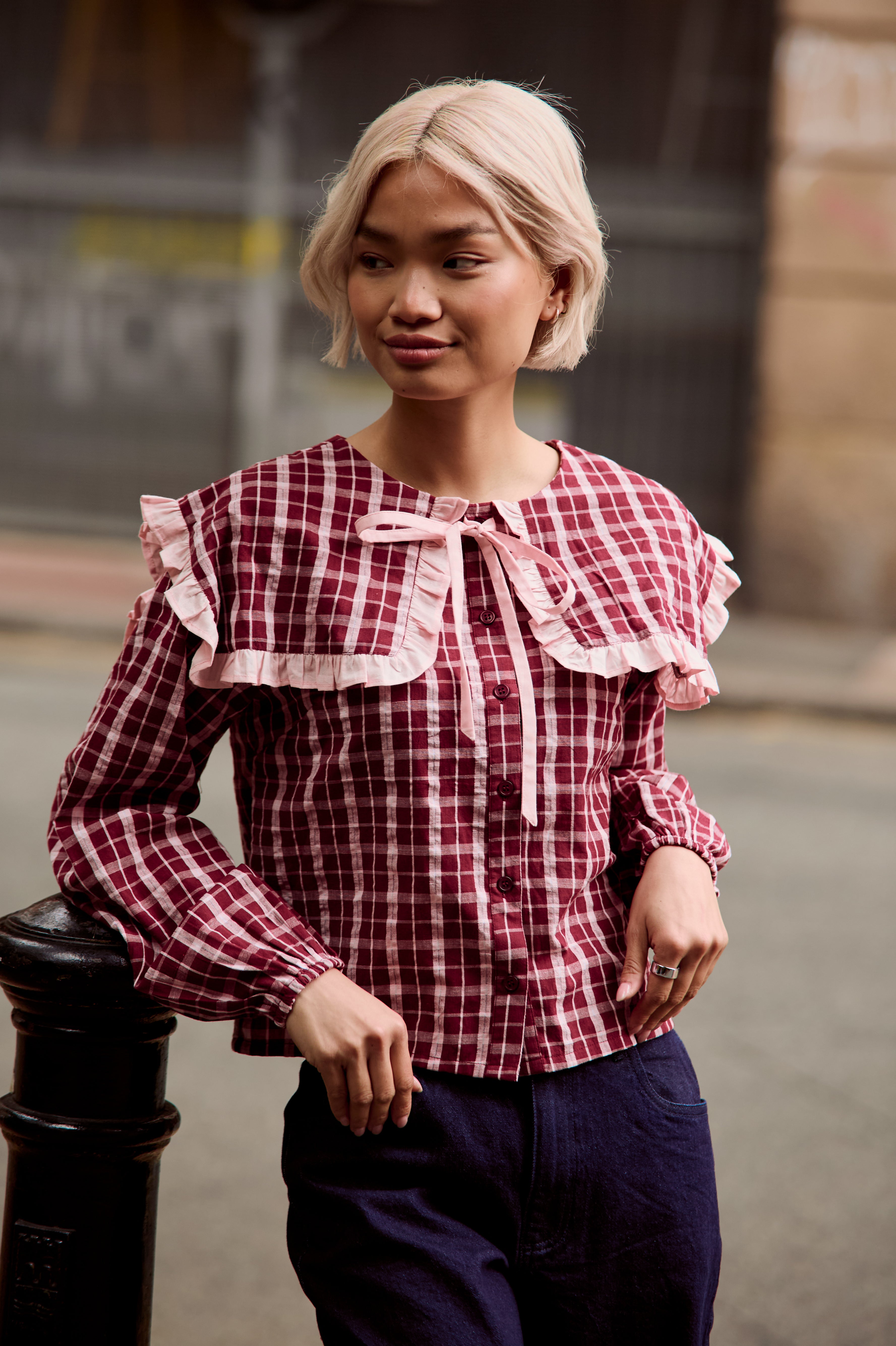 Mia Textured Check Print Blouse