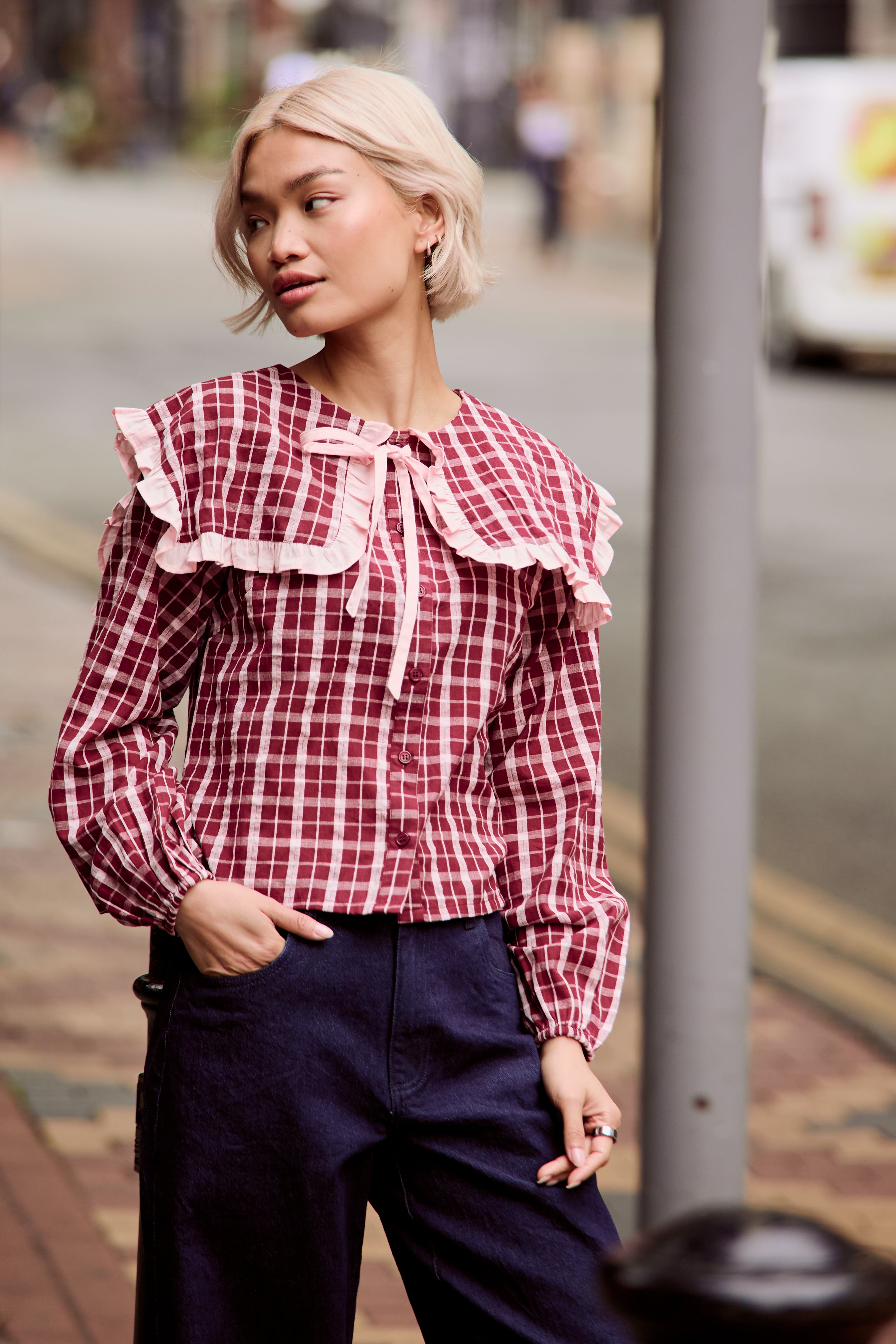 Mia Textured Check Print Blouse