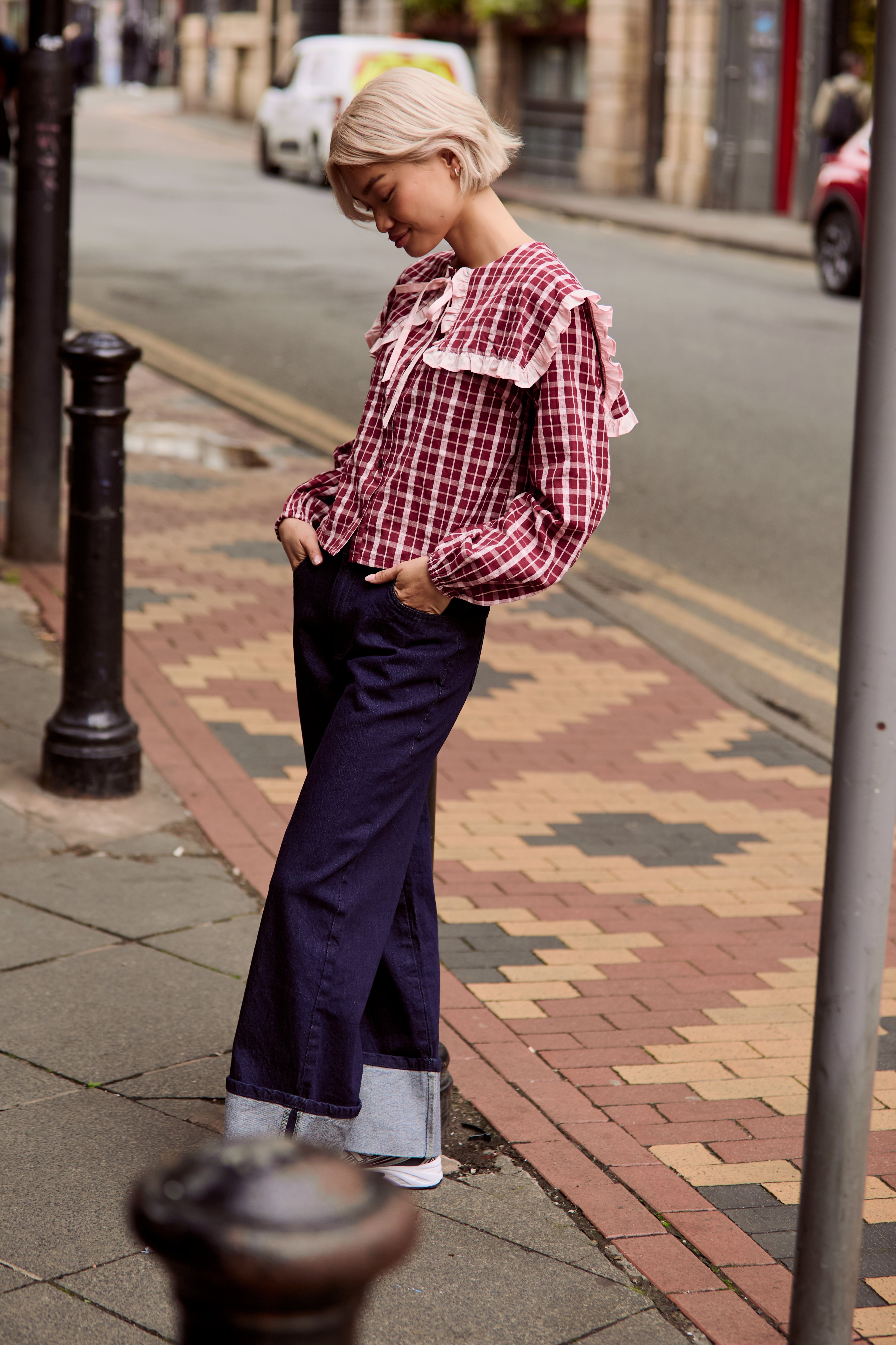 Mia Textured Check Print Blouse