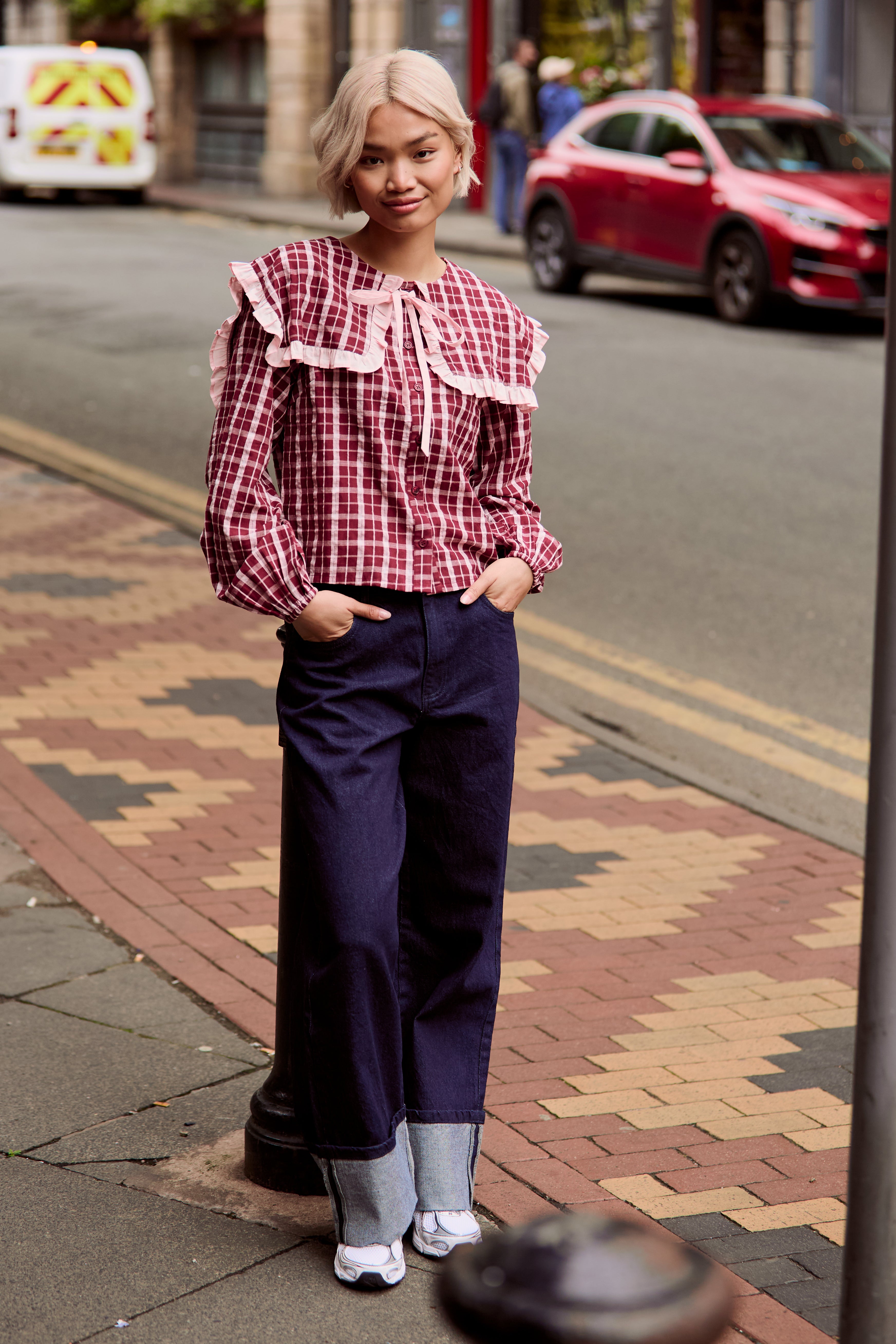 Mia Textured Check Print Blouse