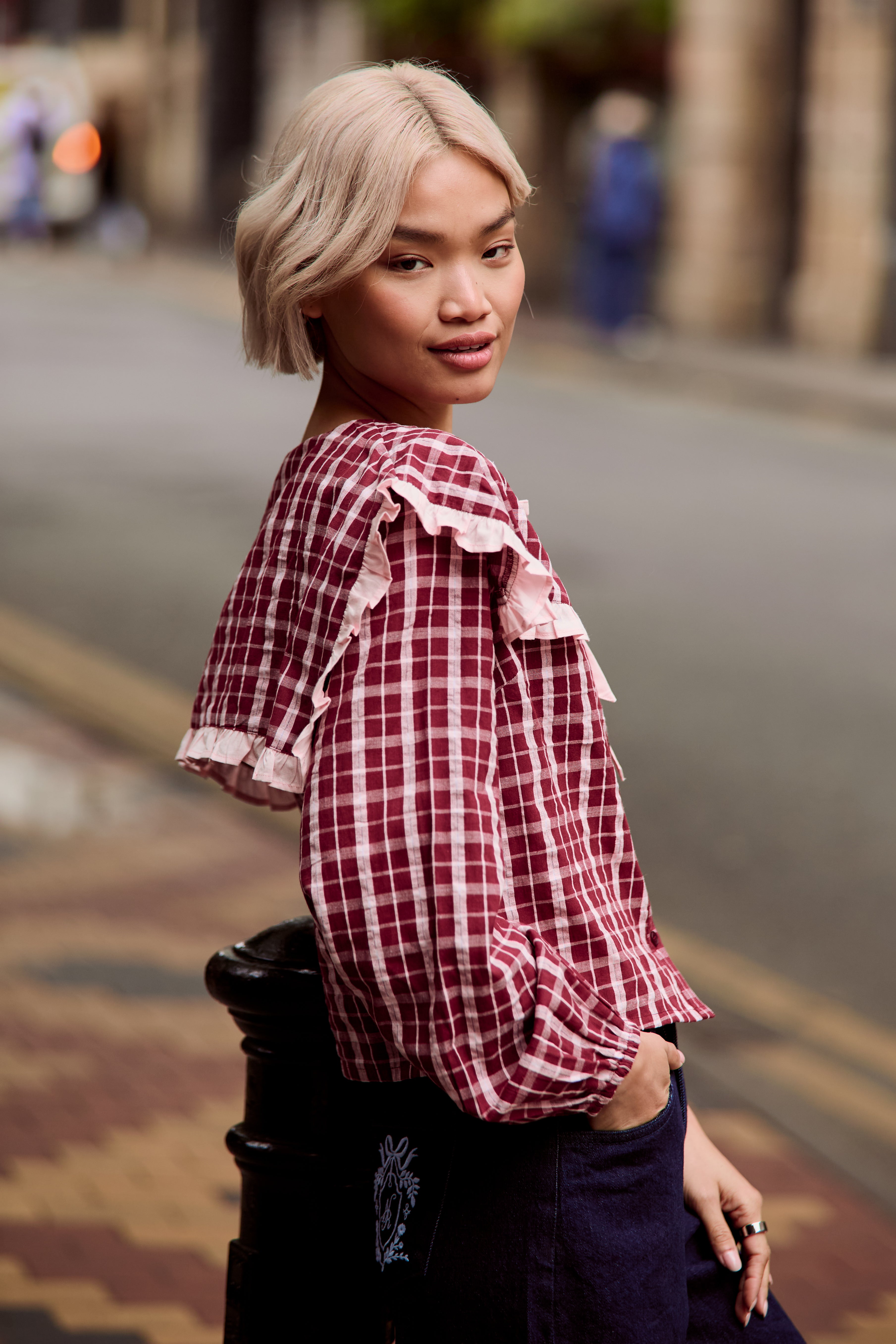 Mia Textured Check Print Blouse