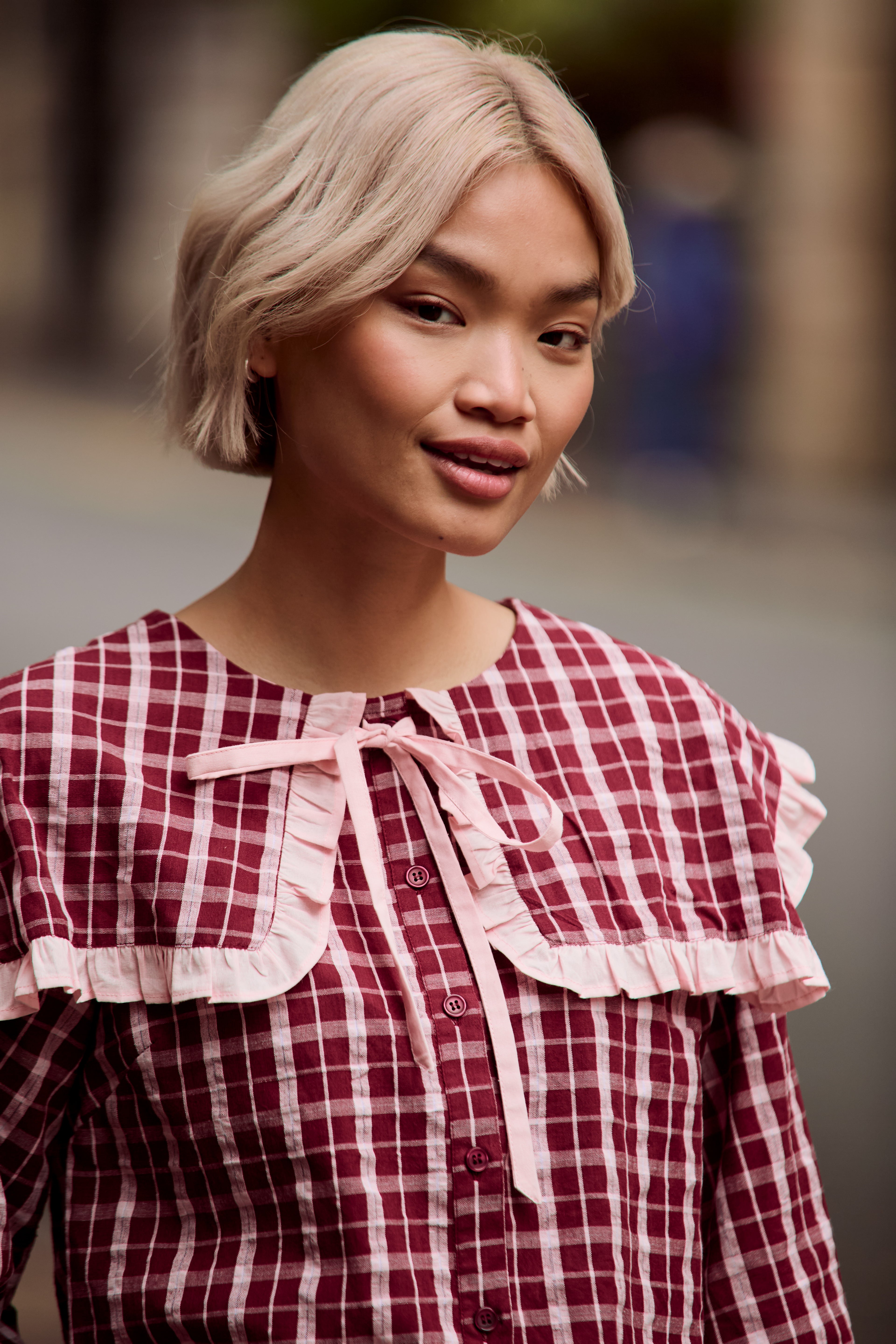 Mia Textured Check Print Blouse