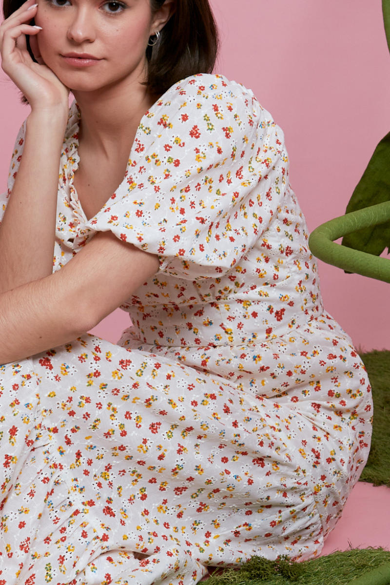 Blossom Tiered Broderie Dress - White