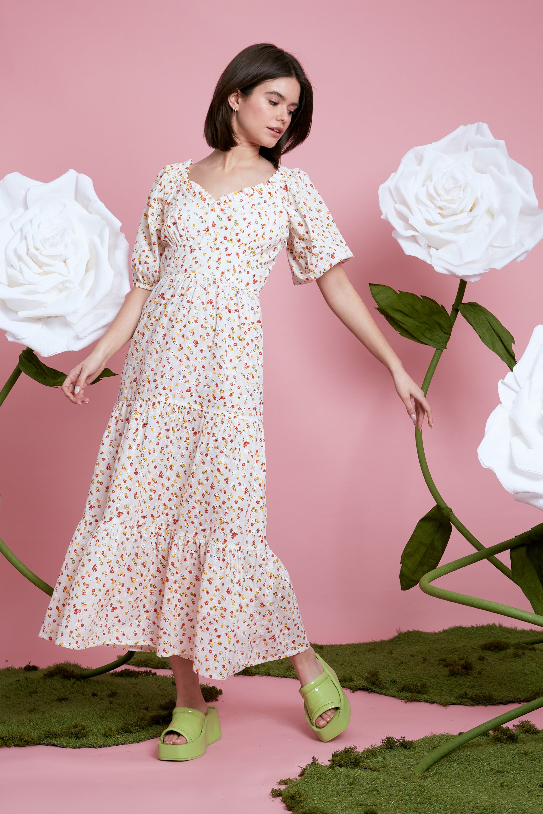Blossom Tiered Broderie Dress - White