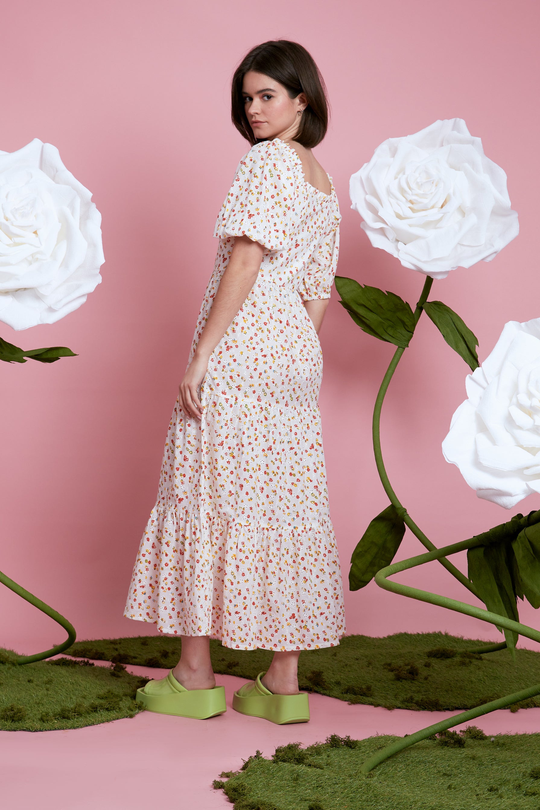 Blossom Tiered Broderie Dress - White