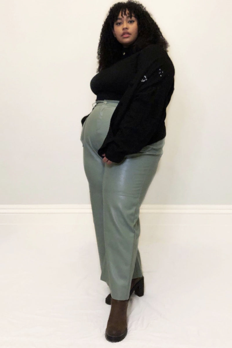 PU Wide Leg Trousers with Pocket Detailing <br/> Curve