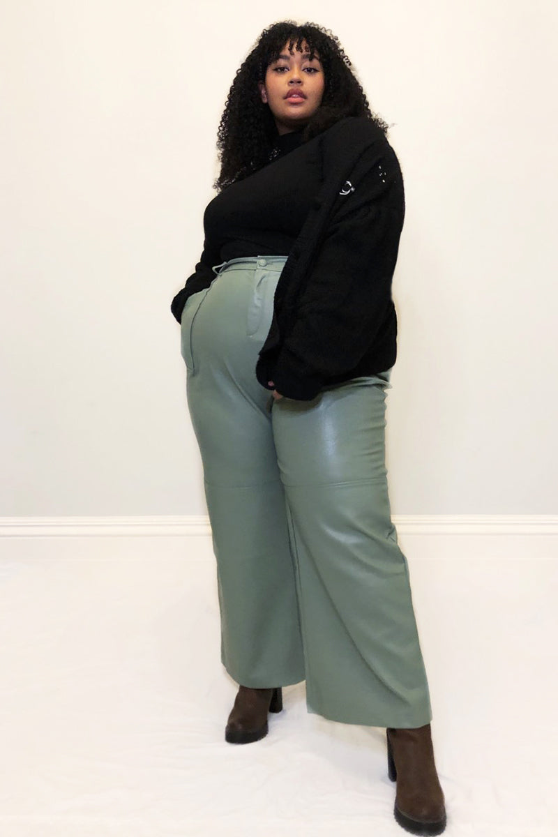 PU Wide Leg Trousers with Pocket Detailing <br/> Curve