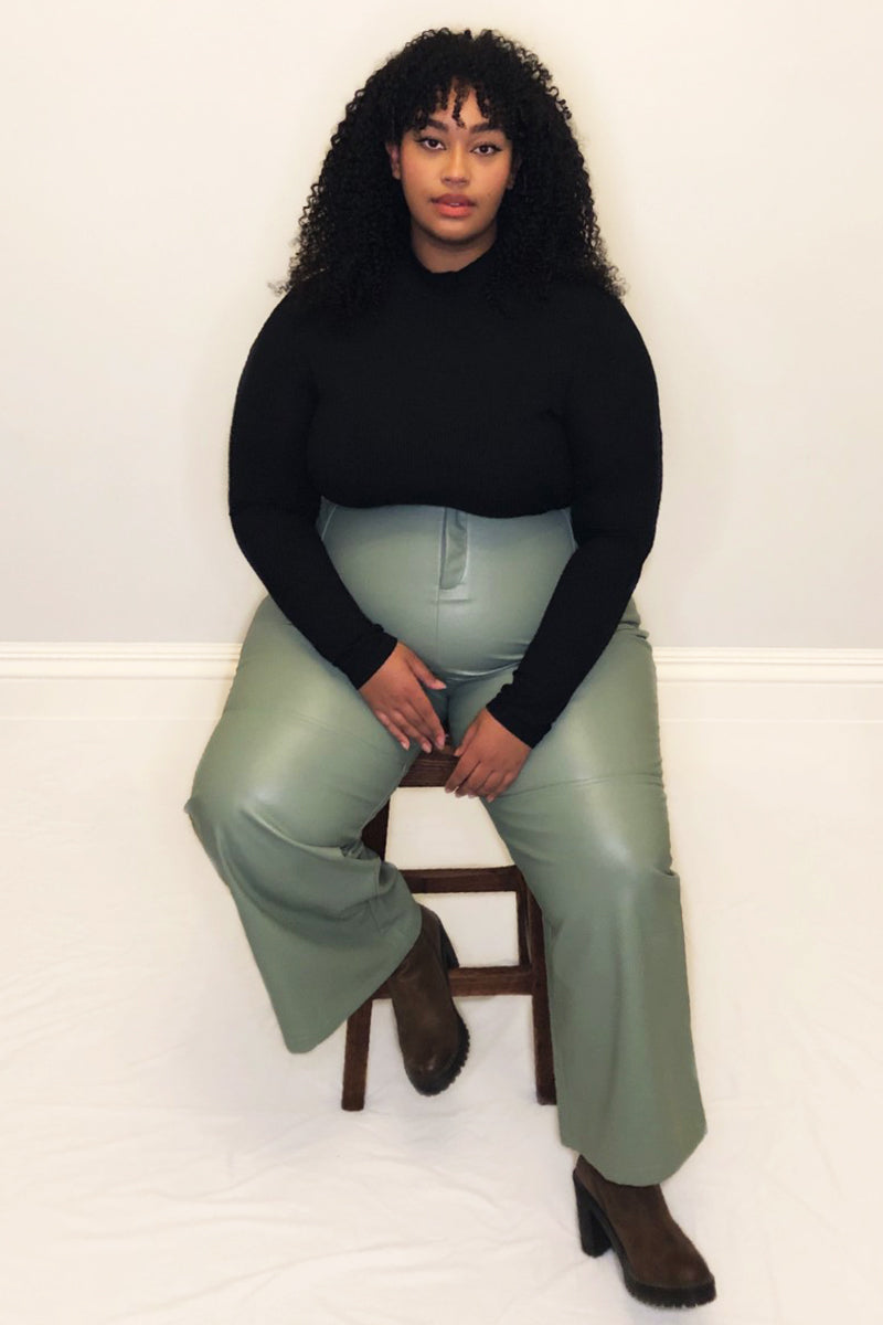 PU Wide Leg Trousers with Pocket Detailing <br/> Curve