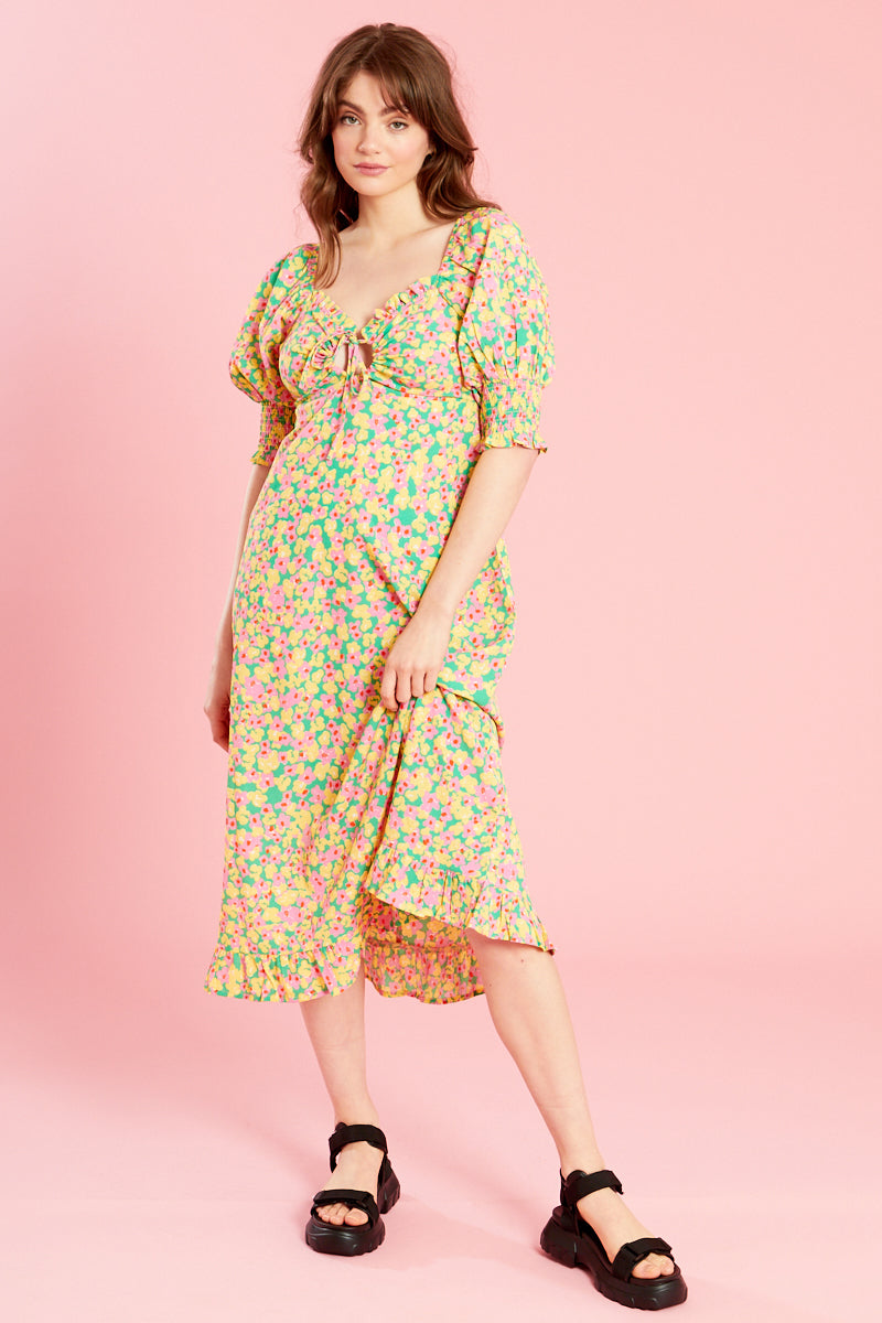 Valerie Midi Tea Dress - Yellow