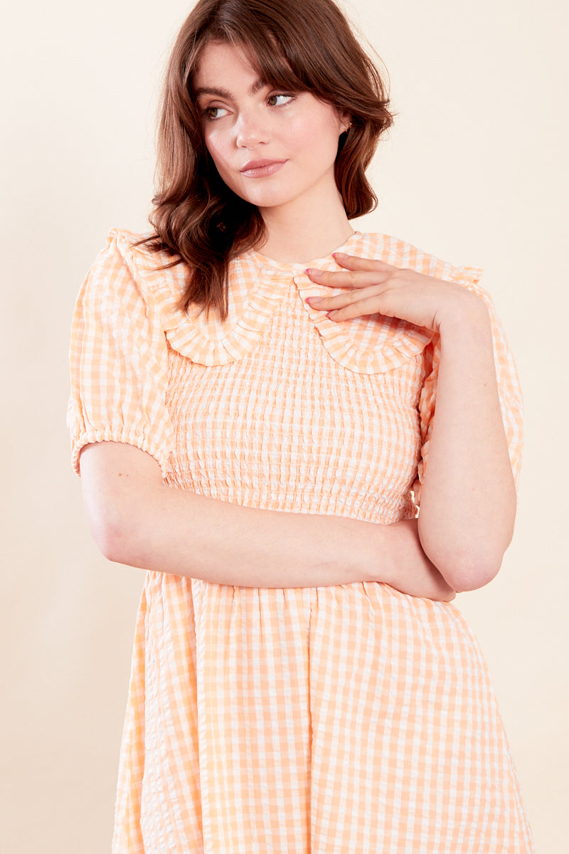 Nola Midi Dress with Collar - Orange