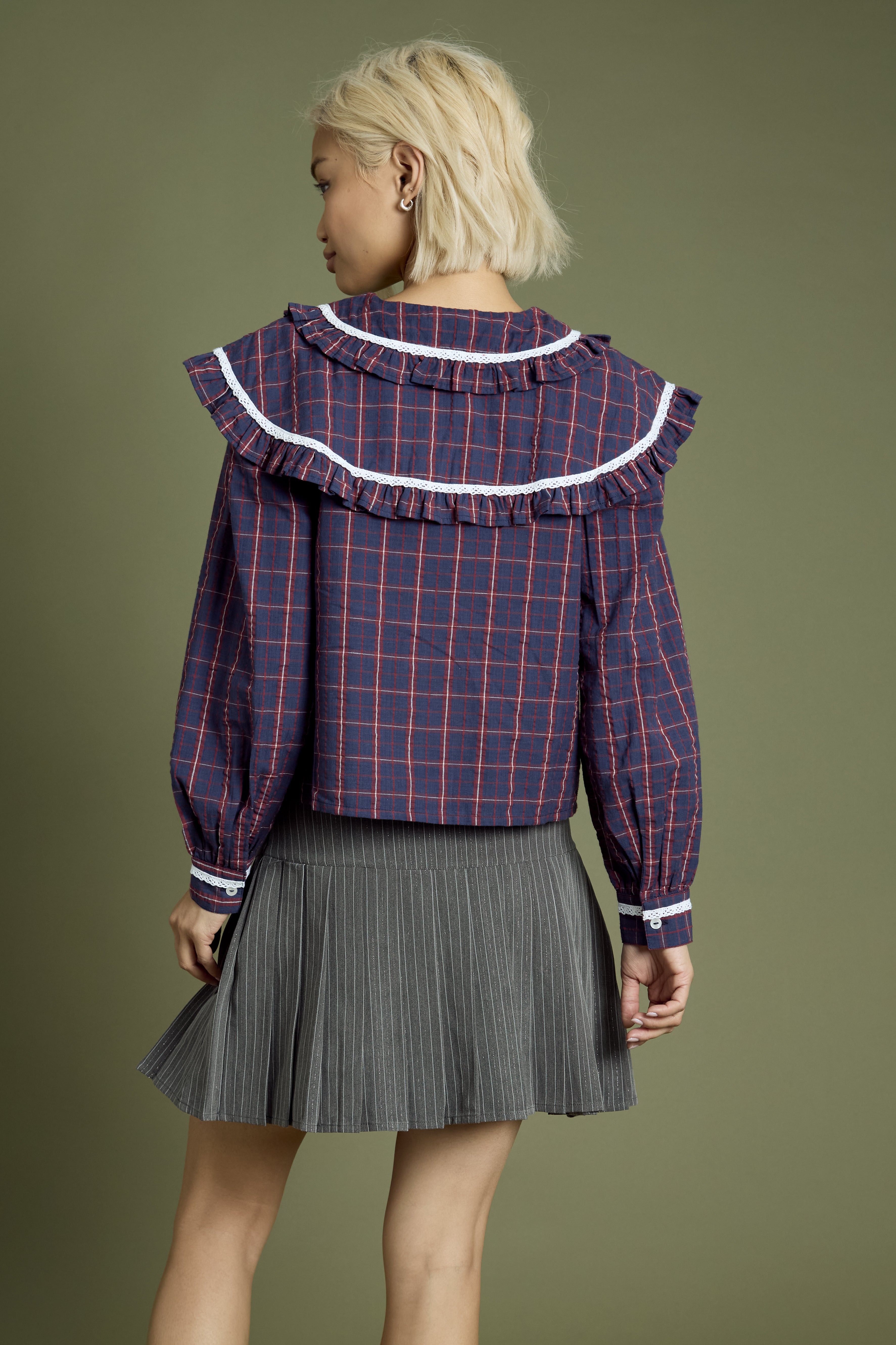 Meredith Check Print Layered Collar Blouse