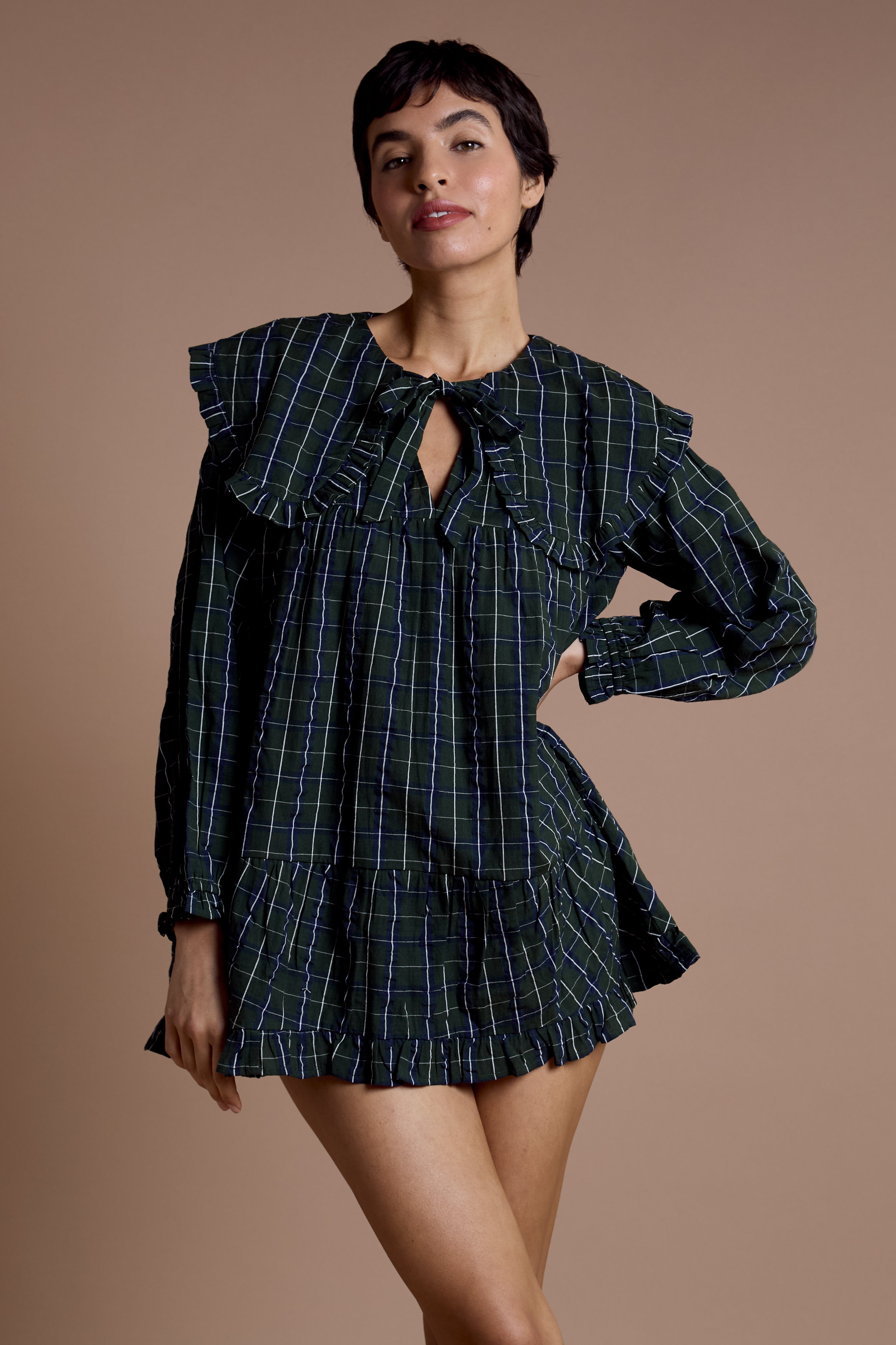 Tessa Oversized Collar Check Dress