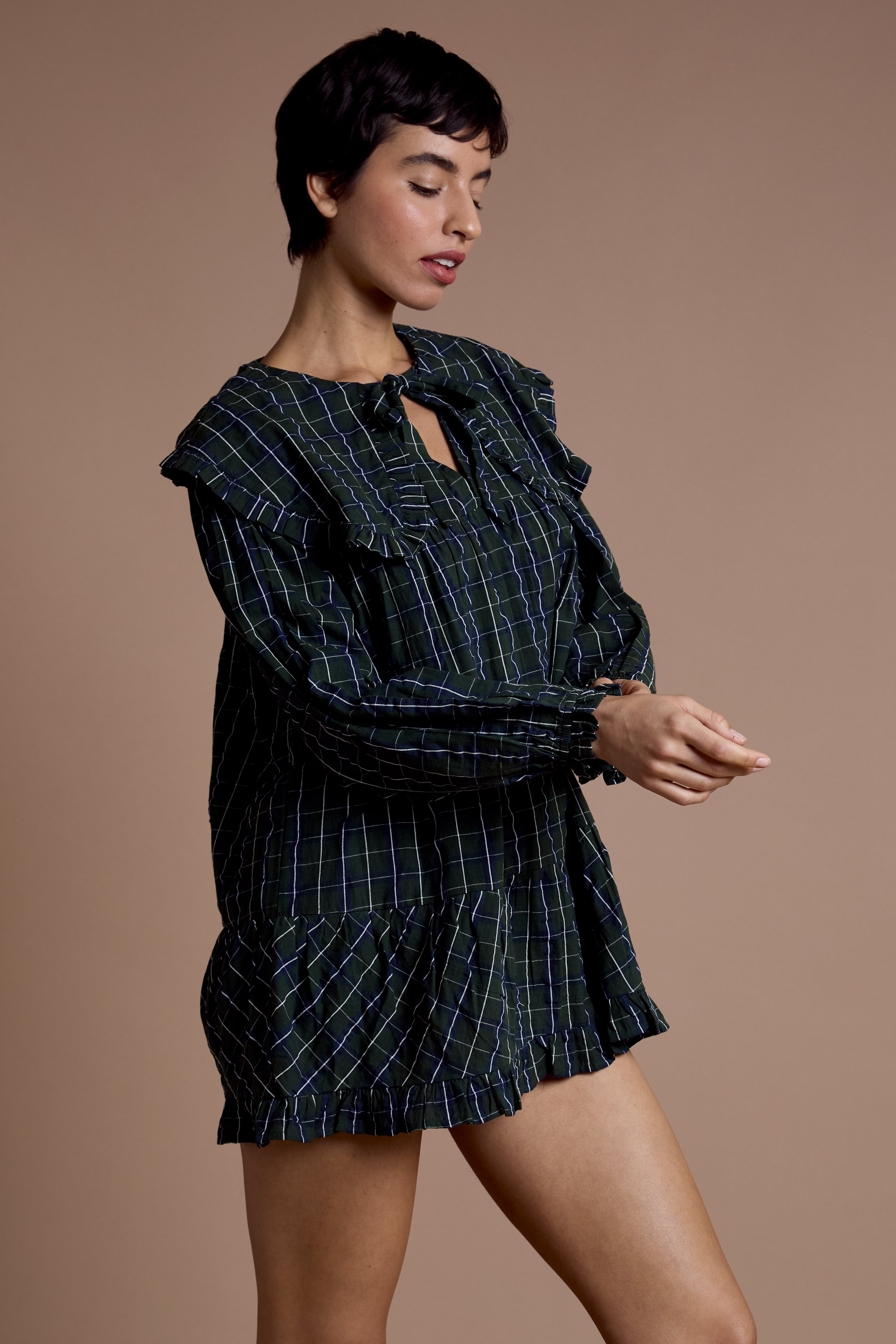 Tessa Oversized Collar Check Dress