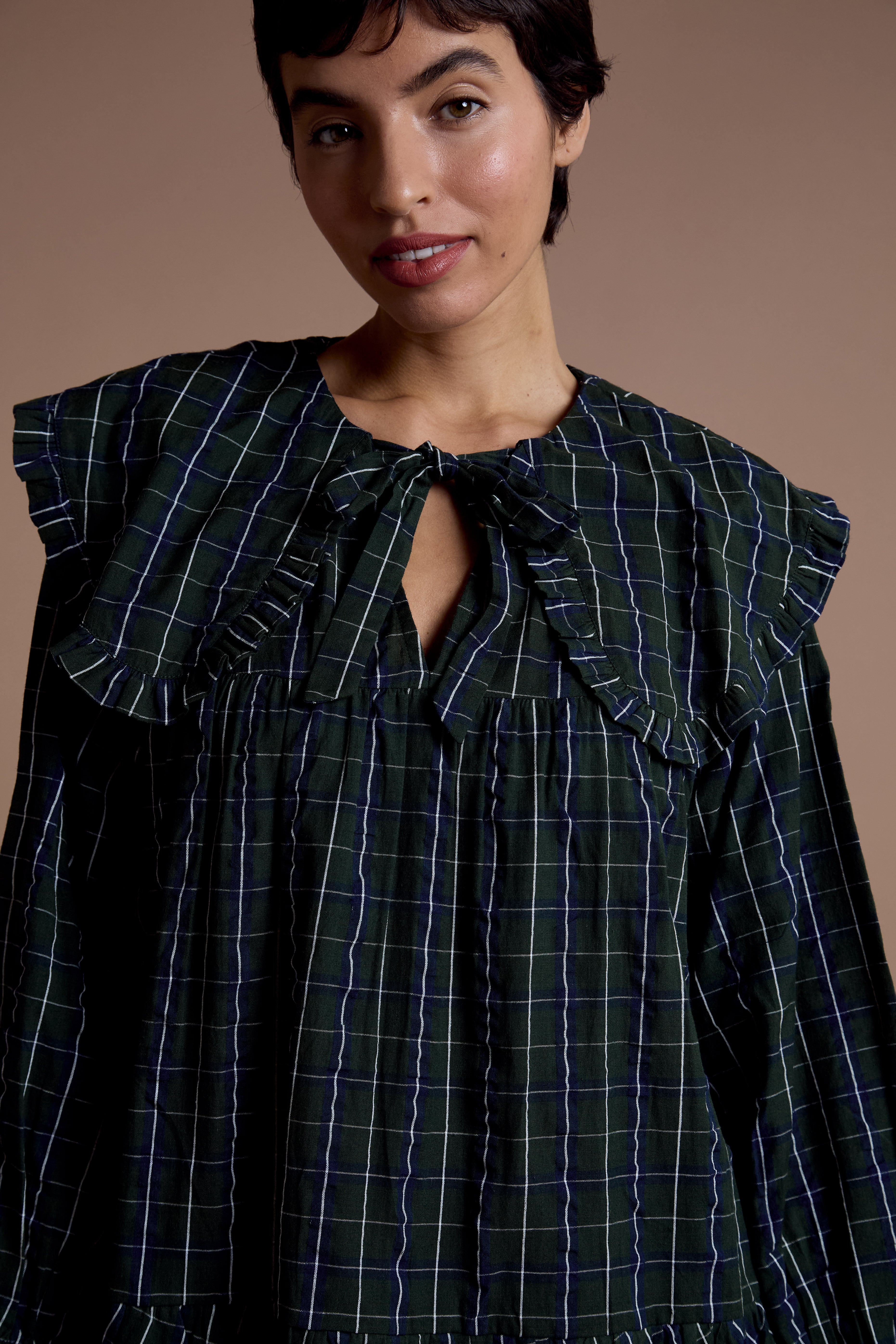 Tessa Oversized Collar Check Dress
