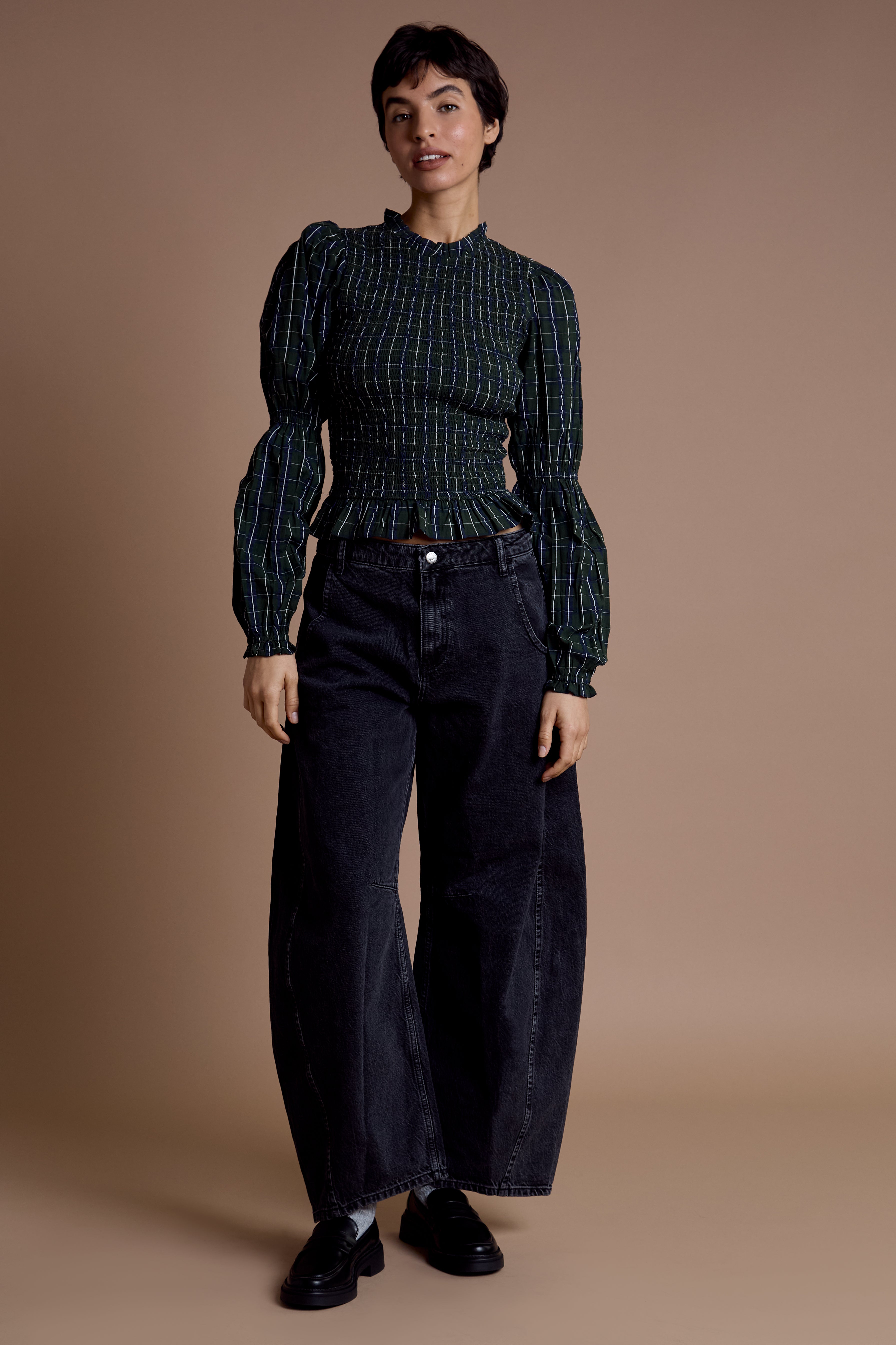 Mae Shirred Check Blouse