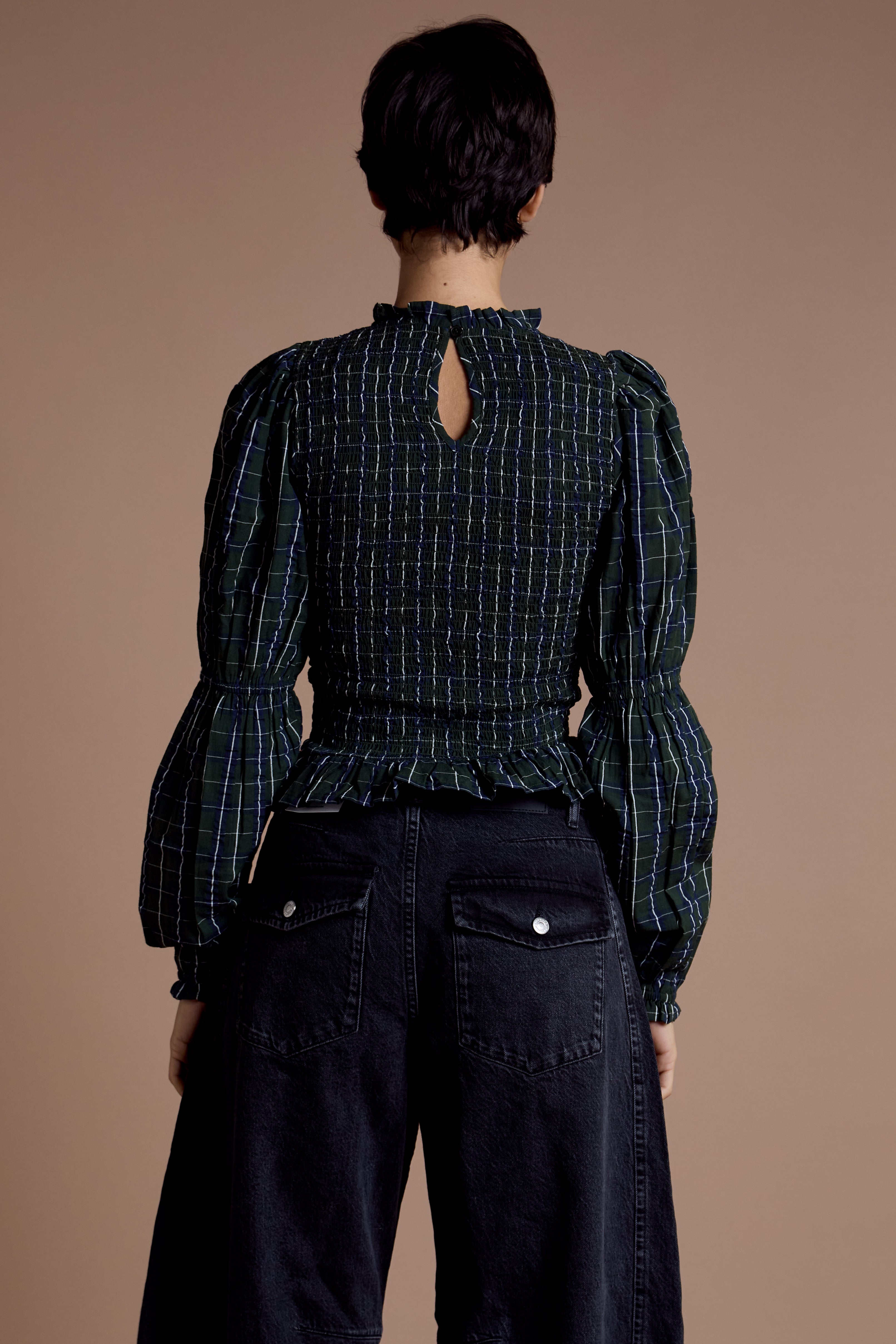 Mae Shirred Check Blouse