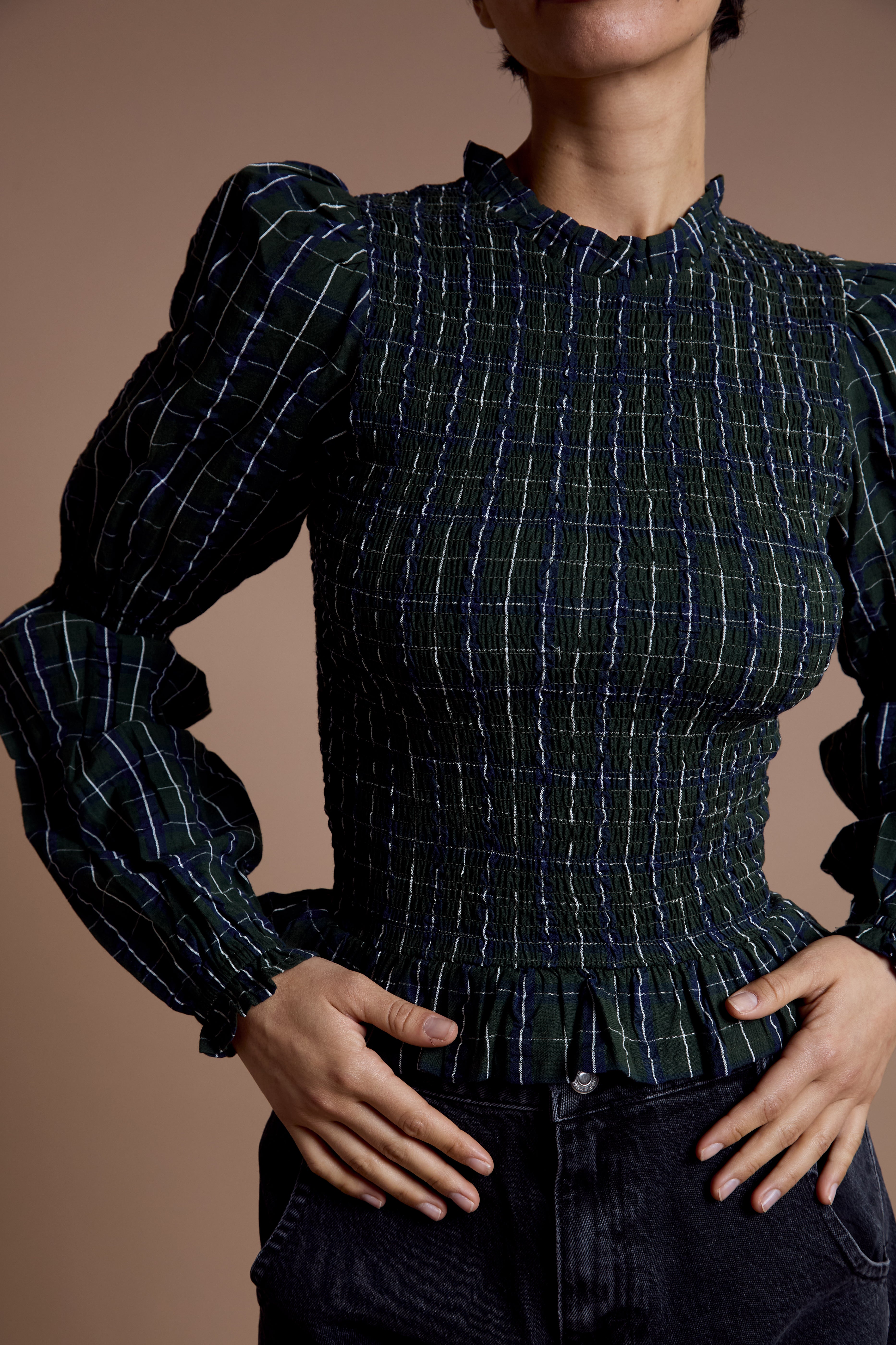 Mae Shirred Check Blouse