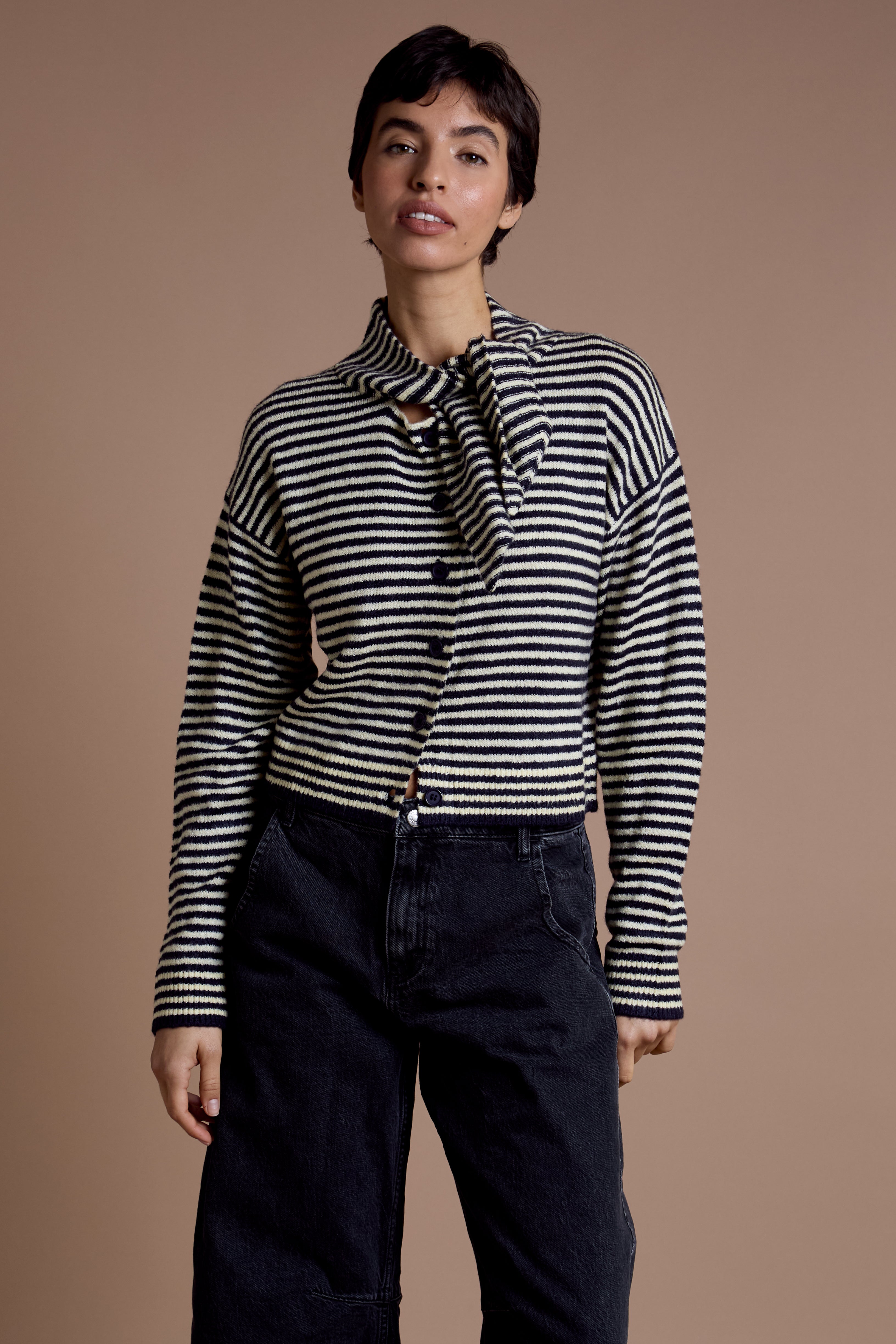 Tess Stripe Cardigan with Tie Detail