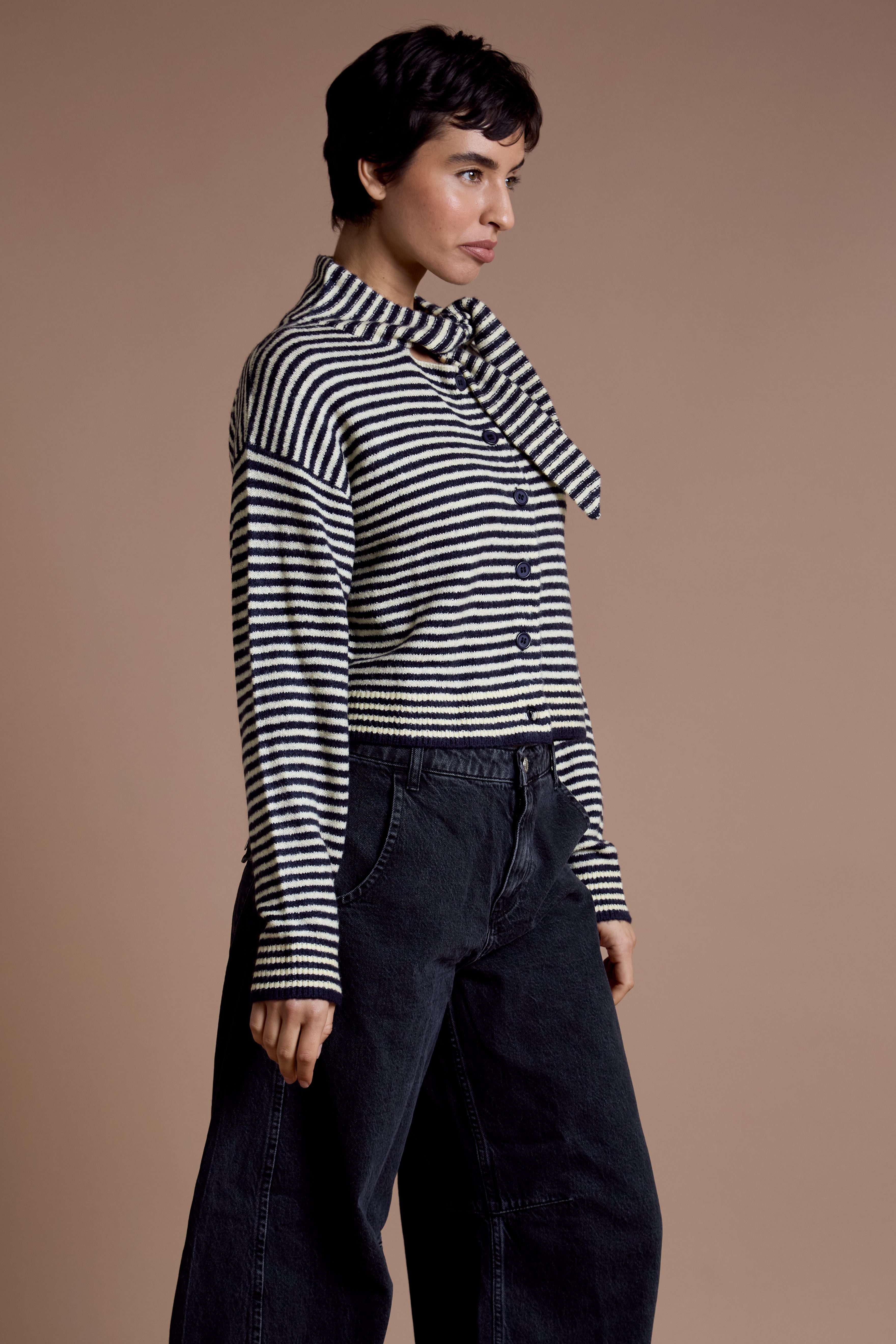 Tess Stripe Cardigan with Tie Detail