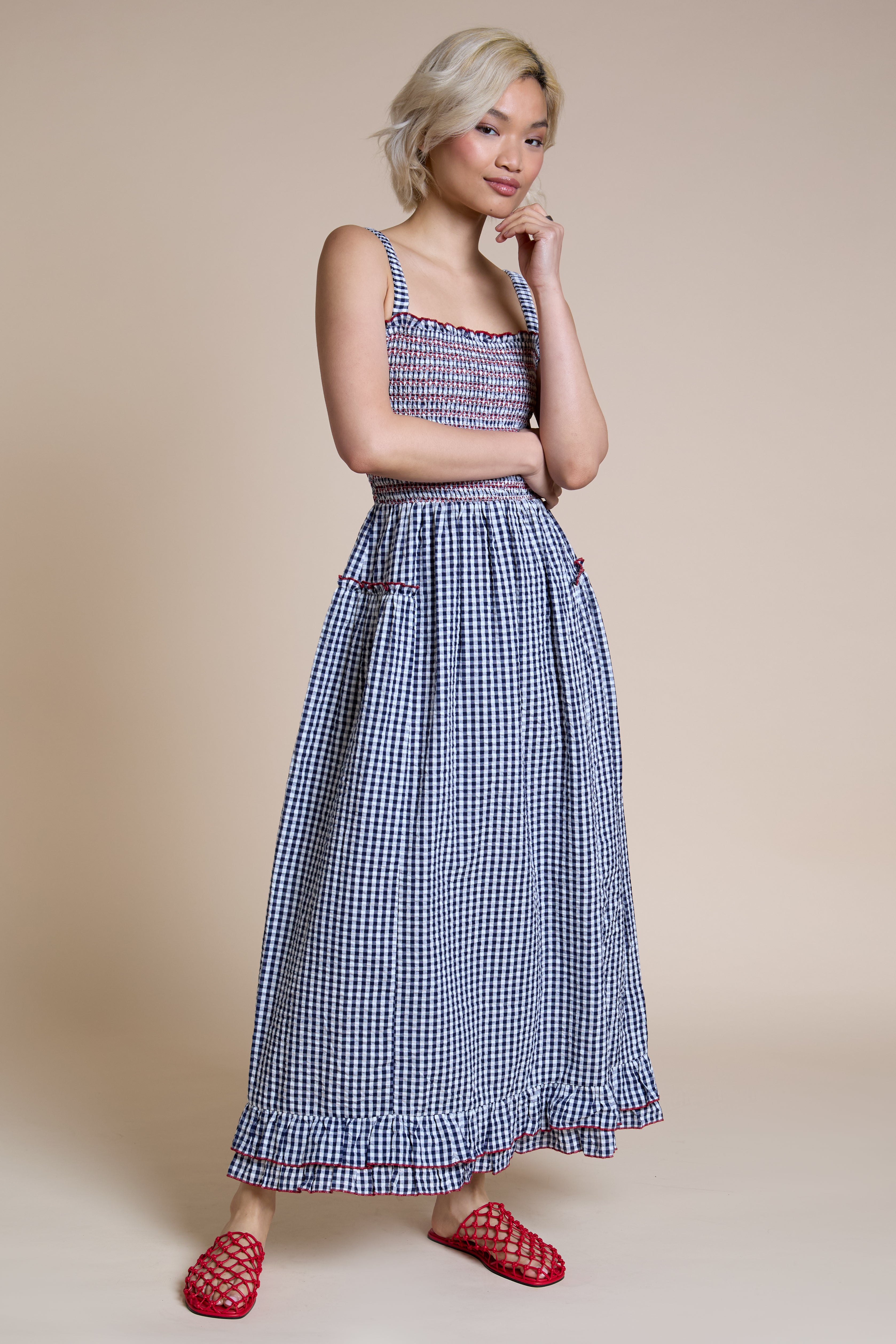 Lilah Check Midaxi Dress