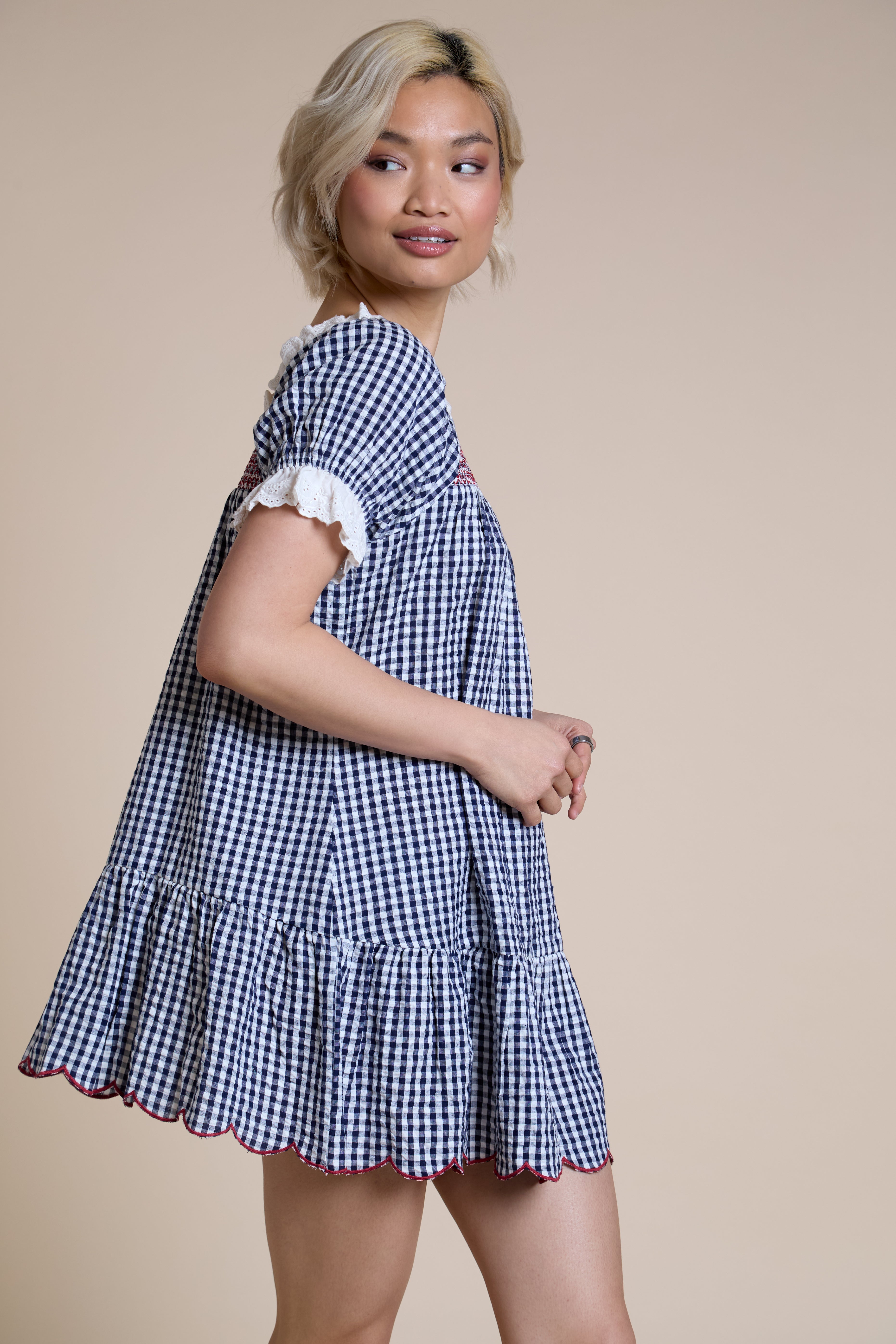 Lilah Check Babydoll Dress
