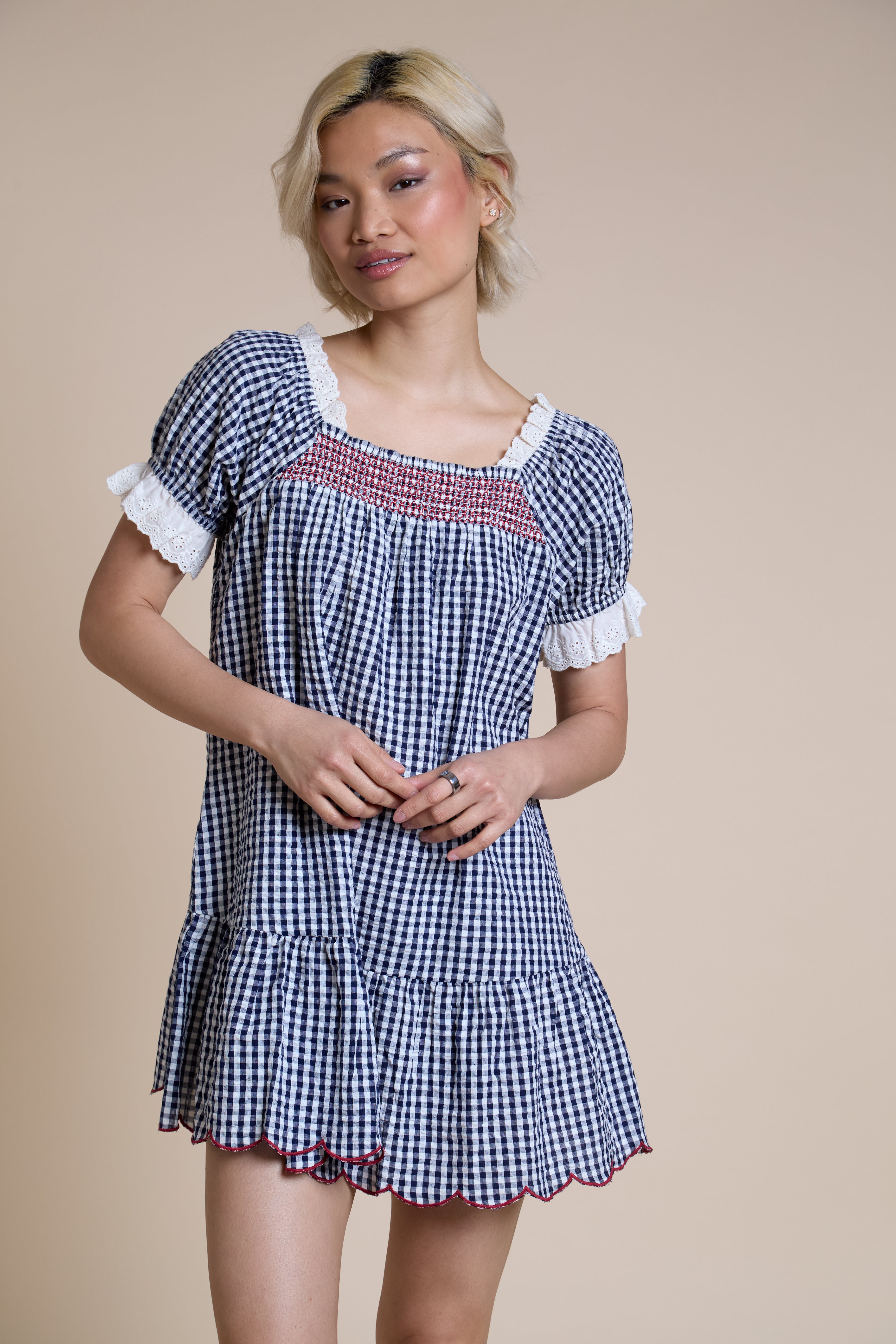 Lilah Check Babydoll Dress