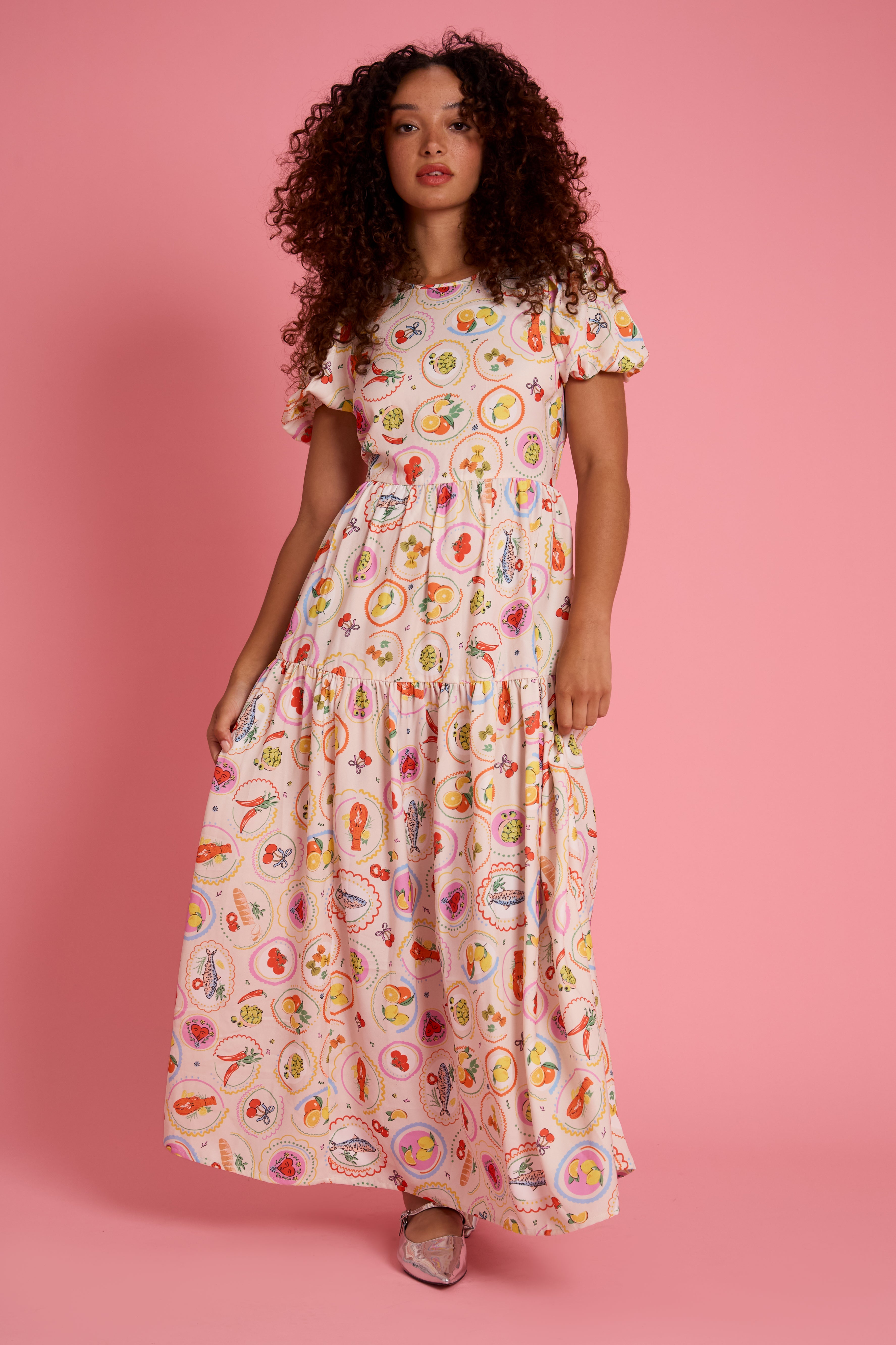 Alma Lunch Print Midaxi Dress