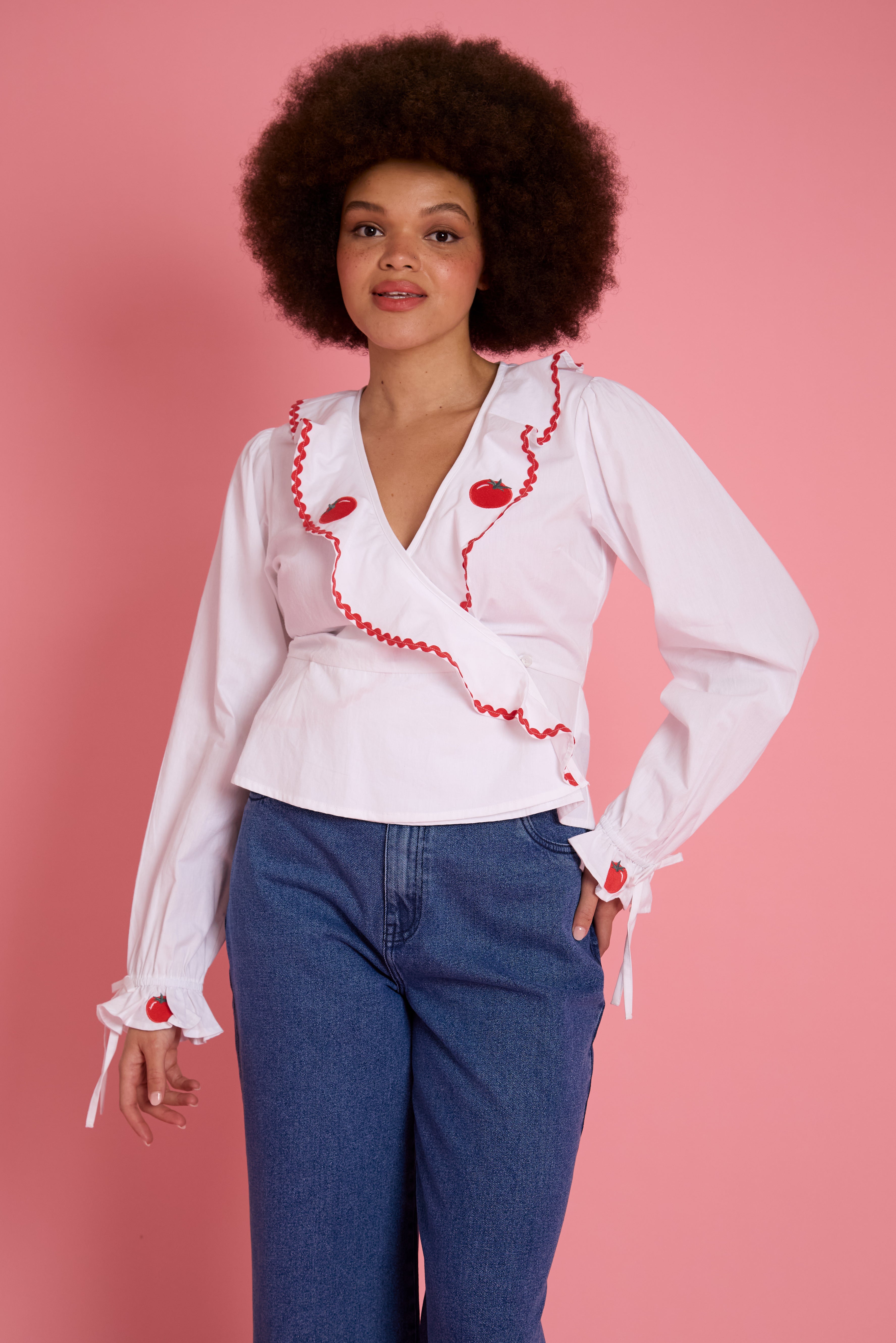Charley Tomato Embroidery Blouse - Curve
