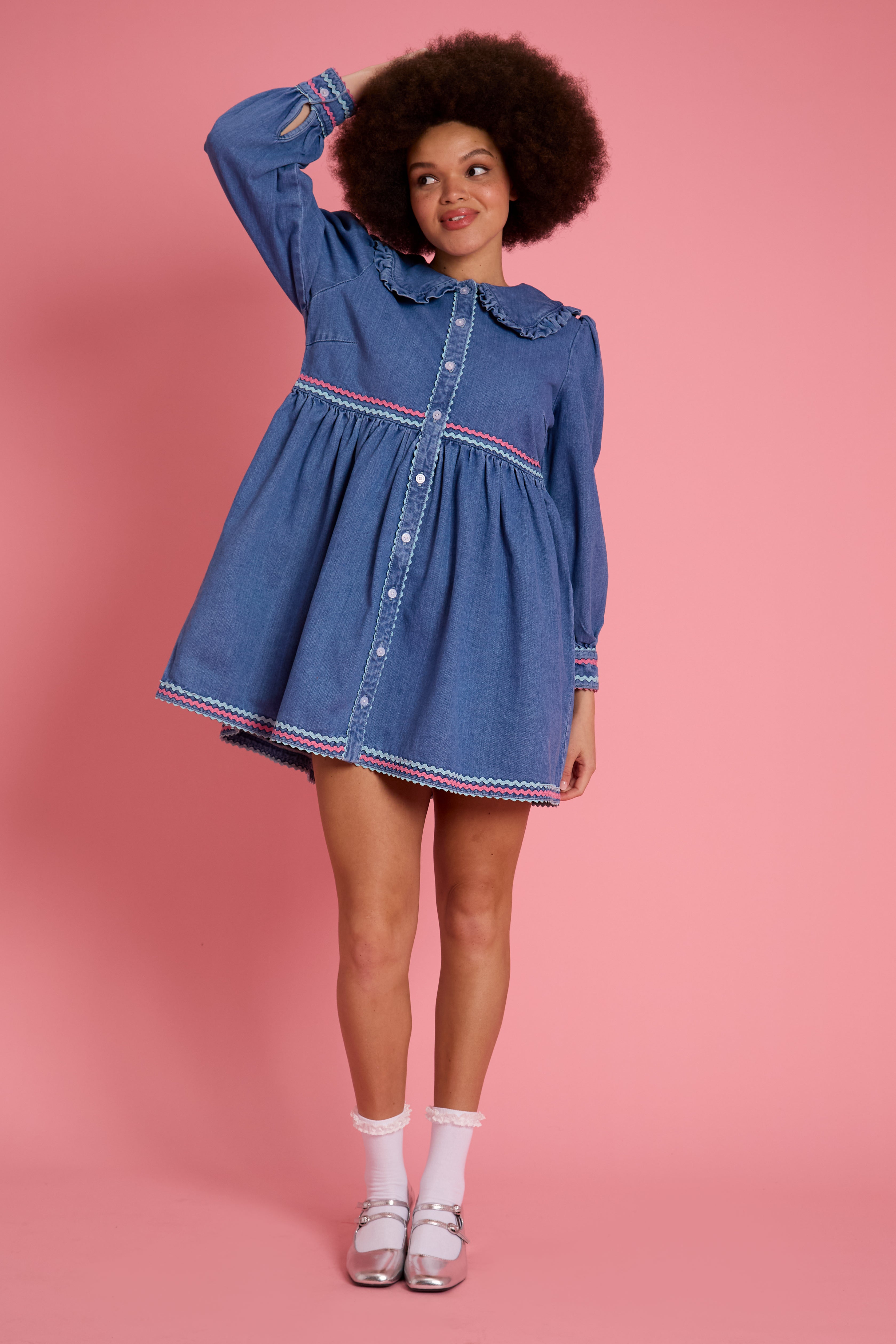Ayla Ric Rac Denim Dress Curve