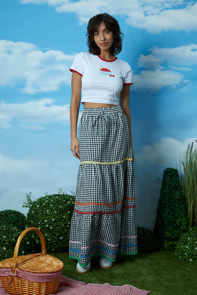 Maya Ric Rac Gingham Maxi Skirt