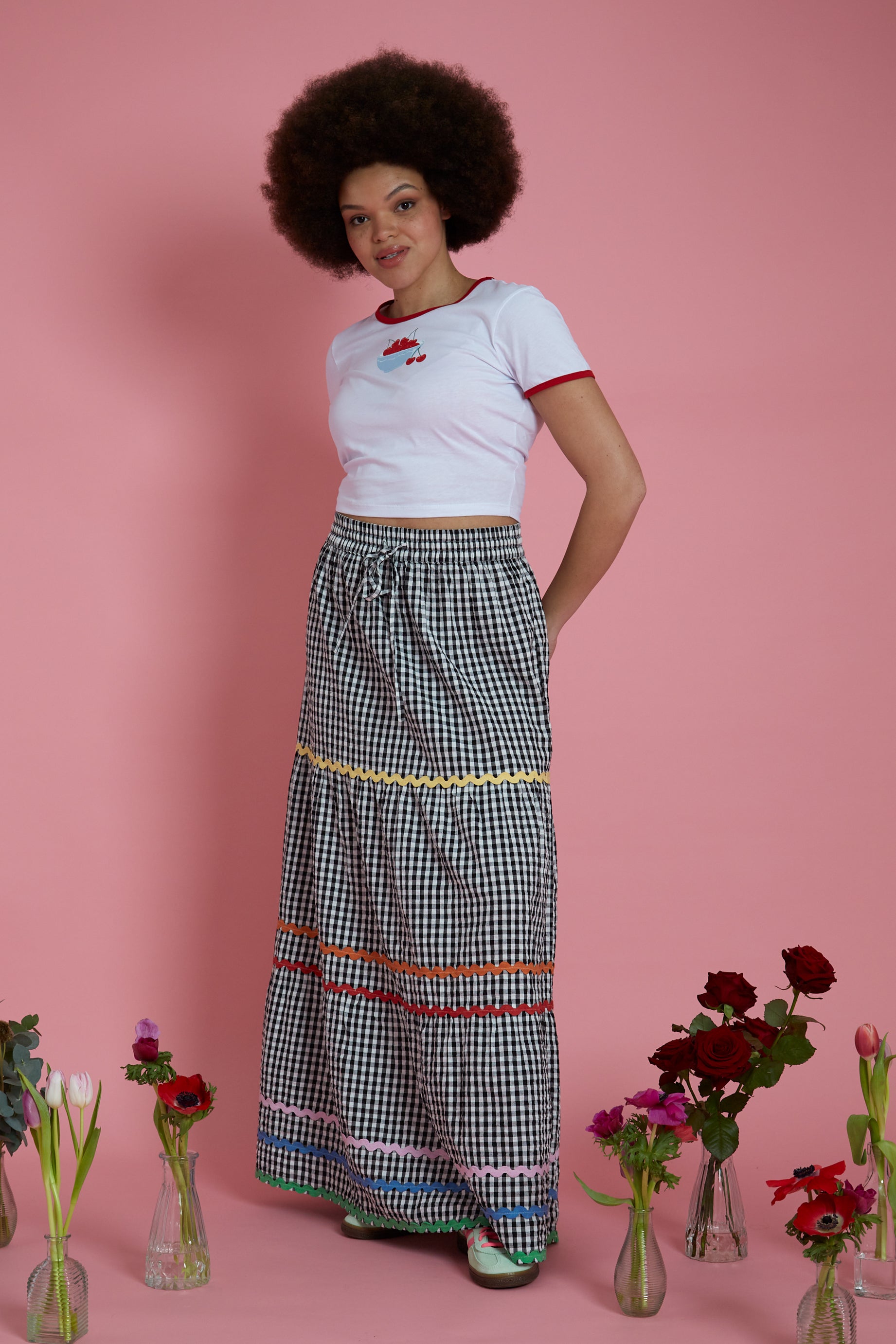Maya Ric Rac Gingham Maxi Skirt - Plus
